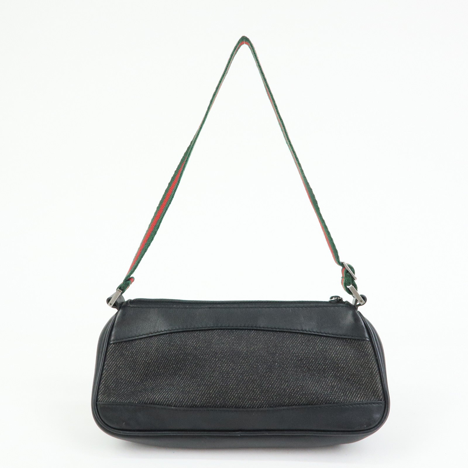 GUCCI Sherry Accessory Pouch Denim Canvas Leather Hand Bag Black 92820