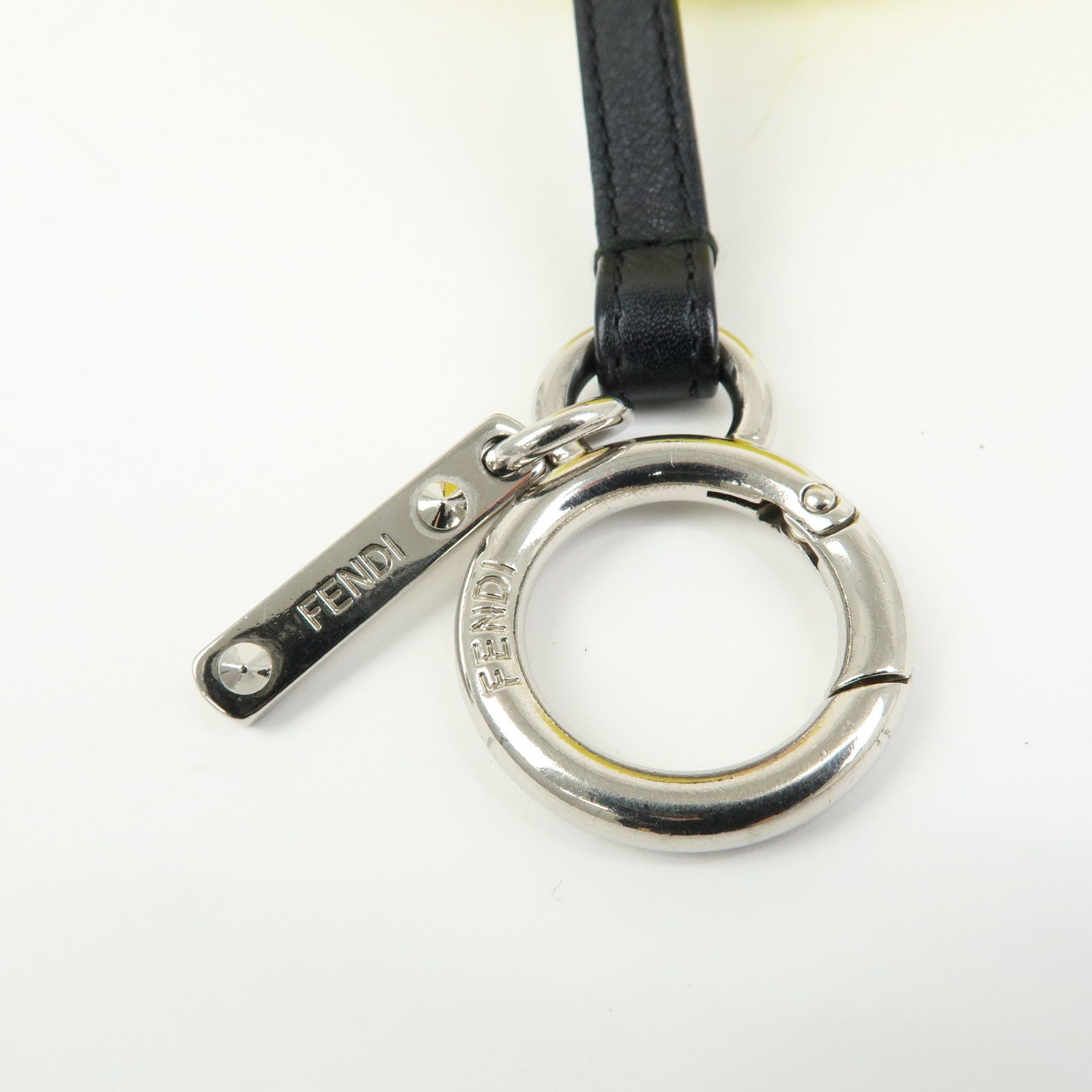 FENDI Monster Fur Leather Bag Charm Key Chain Yellow Black