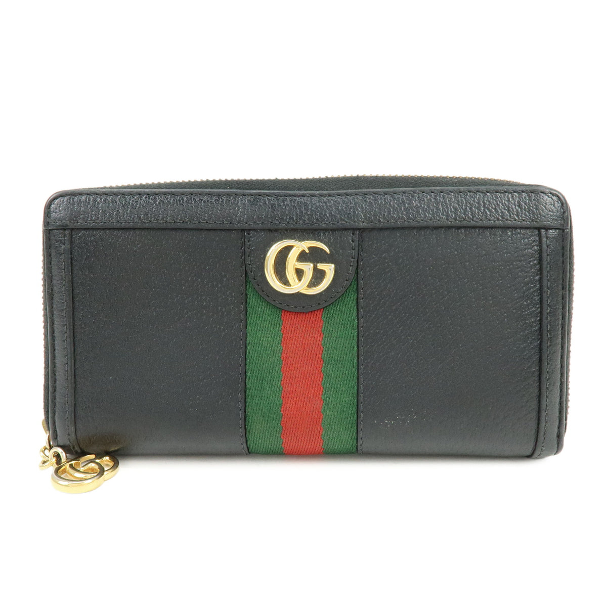 GUCCI Ophidia Sherry Double G Leather Round Zippy Wallet Black 523154
