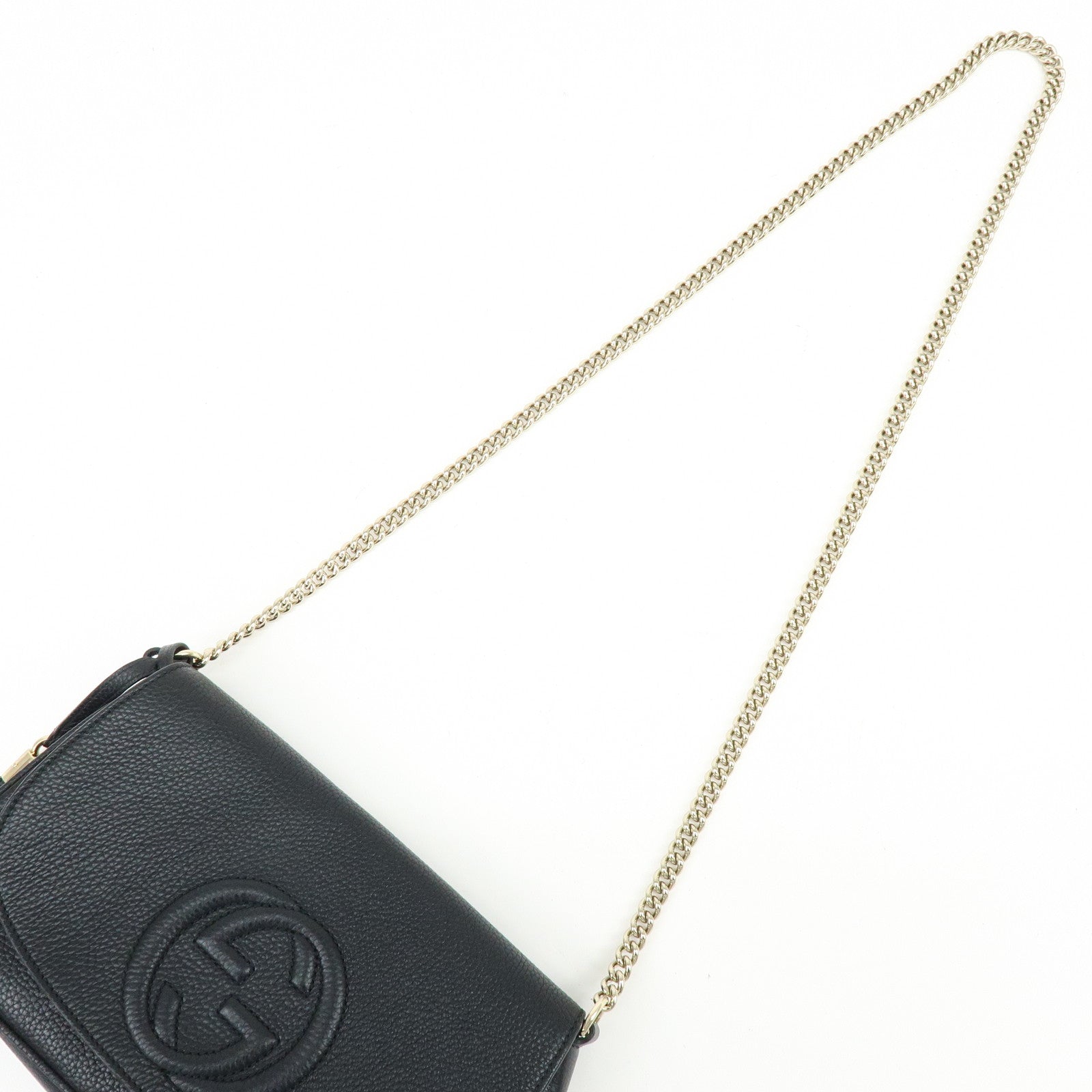 GUCCI SOHO Interlocking G Leather Chain Shoulder Bag Black 536224