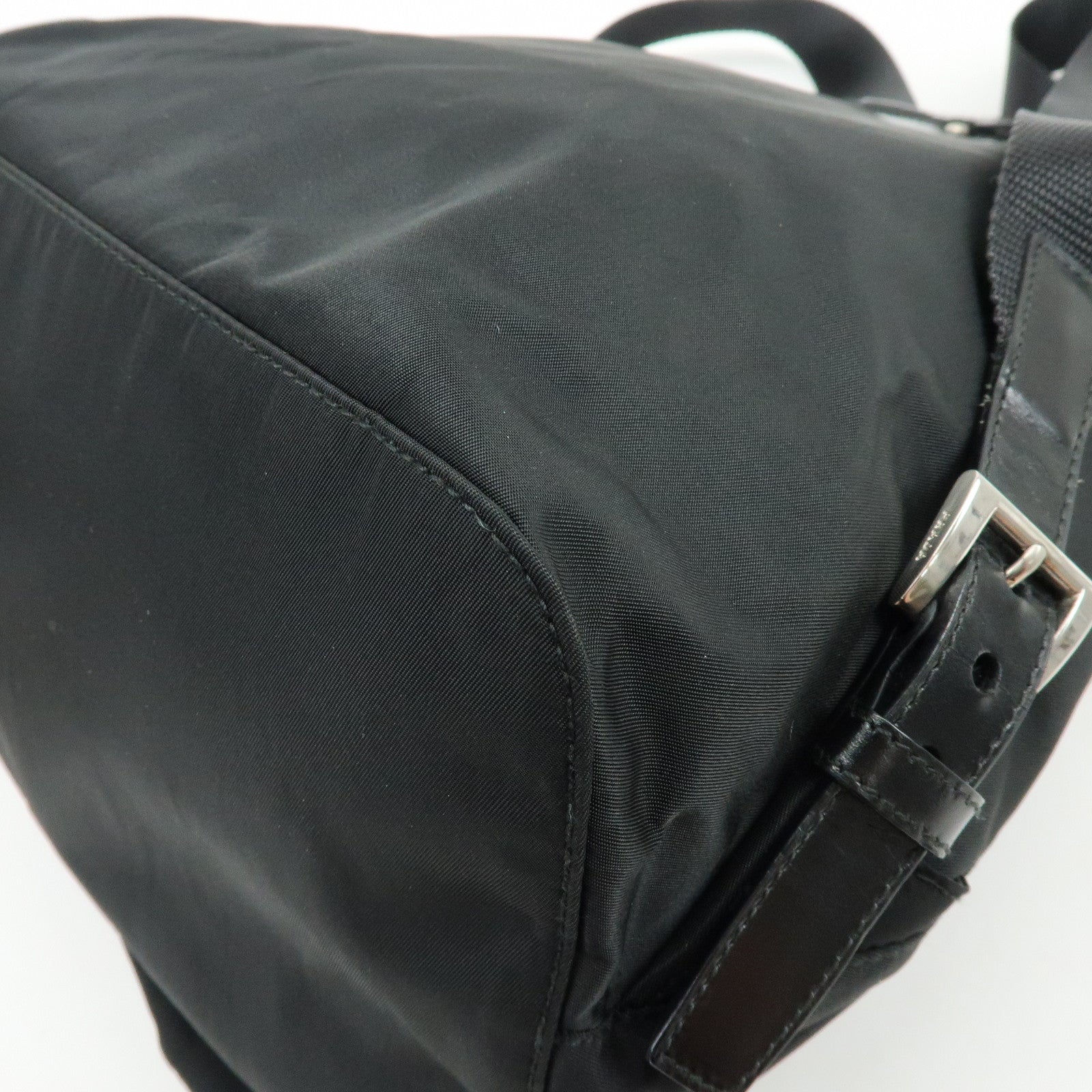 PRADA Triangle Logo Nylon Leather Backpack Rucksack Black BZ2811