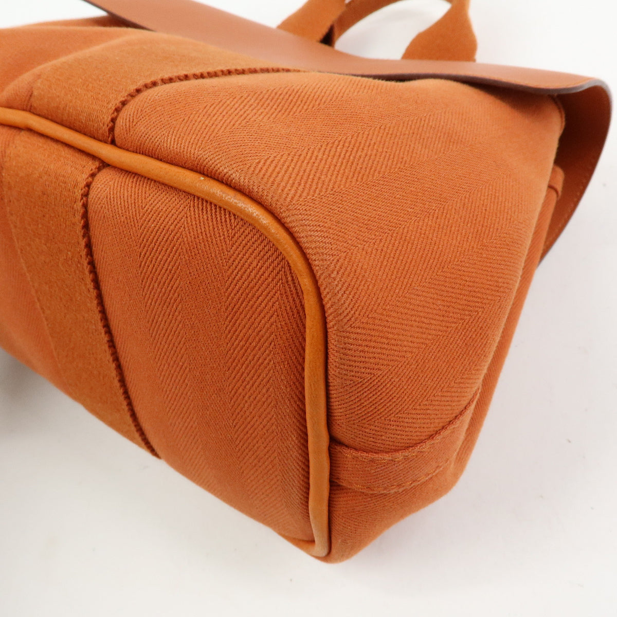 HERMES Valparaiso MM Toile Chevron Leather Tote Bag Hand Bag Orange