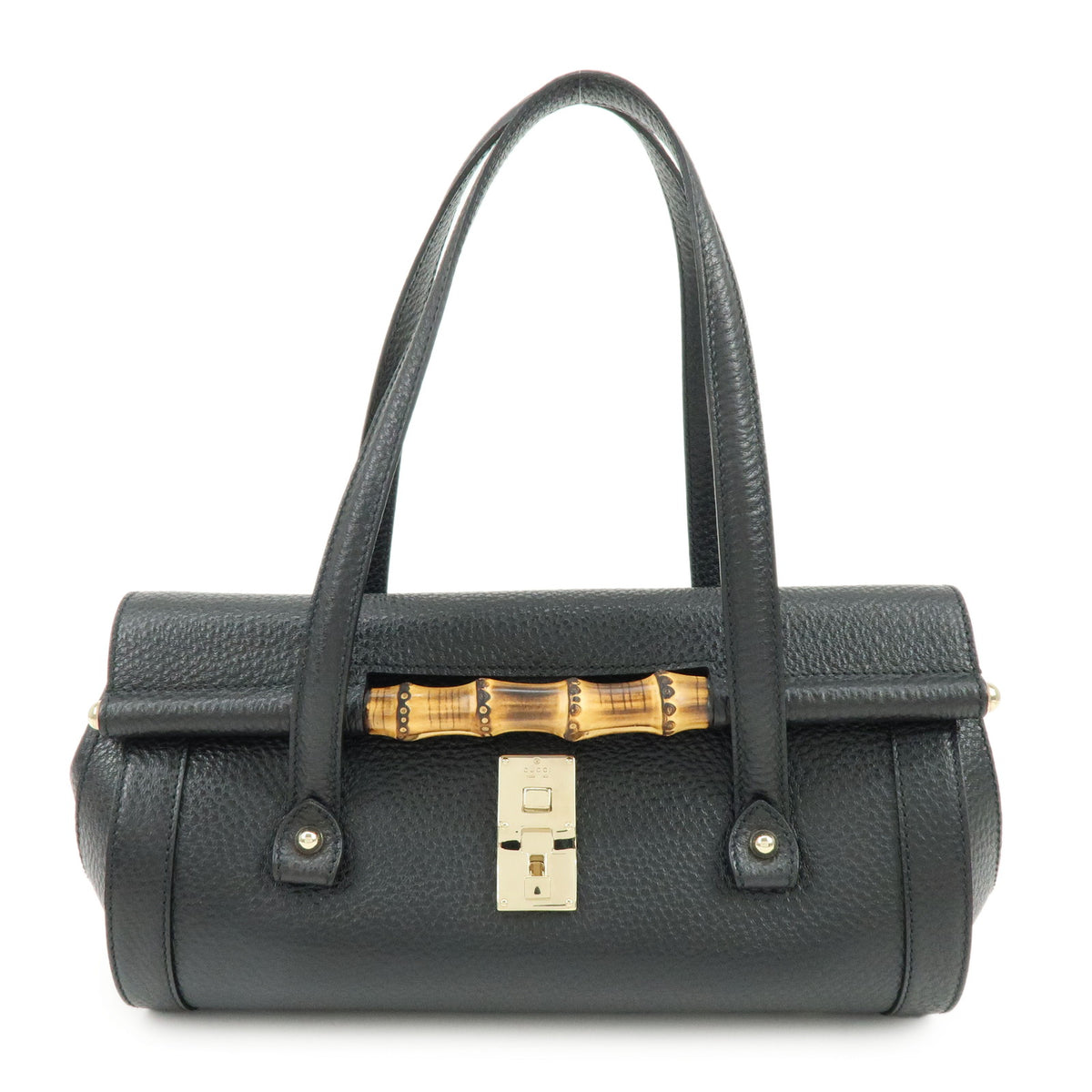 GUCCI Bamboo Leather Hand Bag Shoulder Bag Black 111713