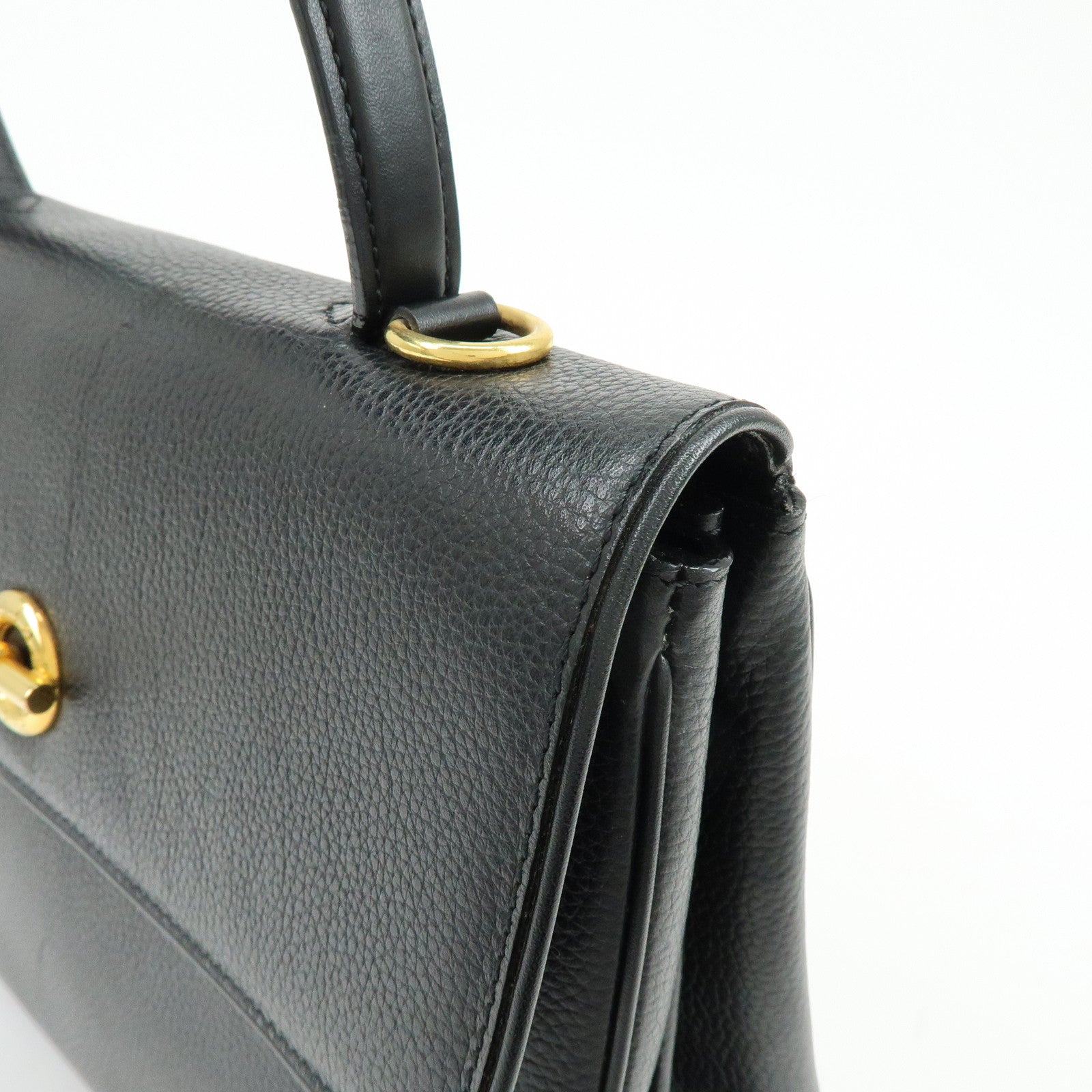 CELINE Leather 2WAY Bag Top Handle Bag Shoulder Bag Black