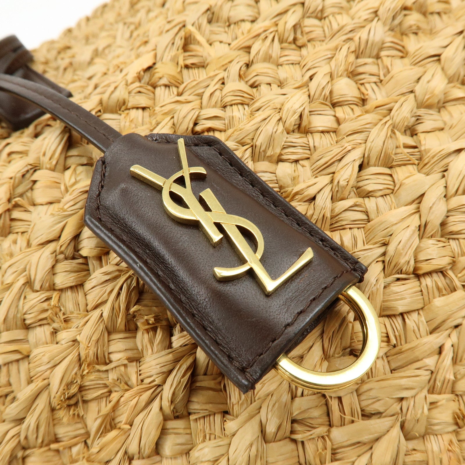 SAINT LAURENT PARIS Raffia Leather Panier Tote Bag Natural 579521