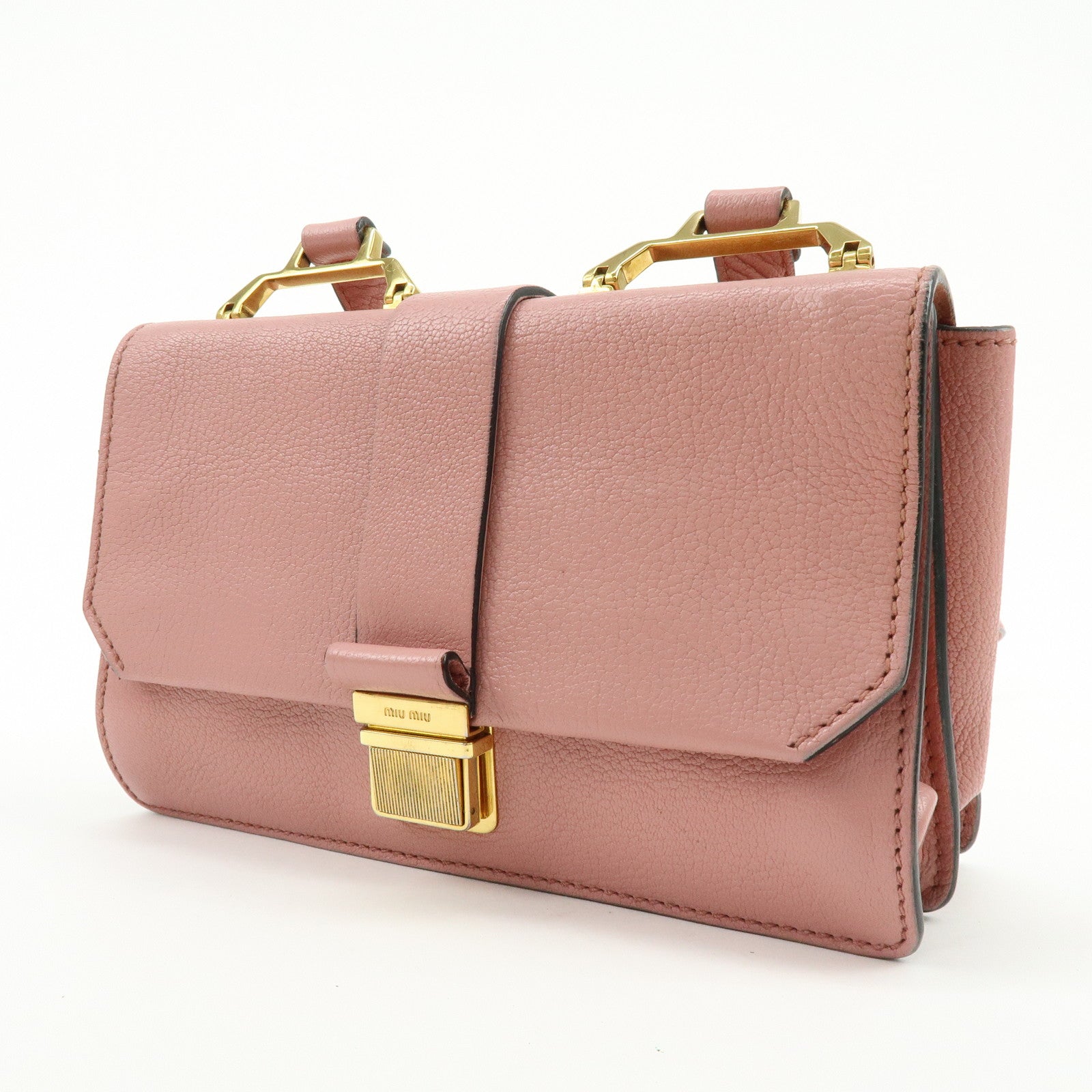 MIU MIU Madras Leather 2Way Bag Hand Bag Shoulder Bag Pink 5BH609