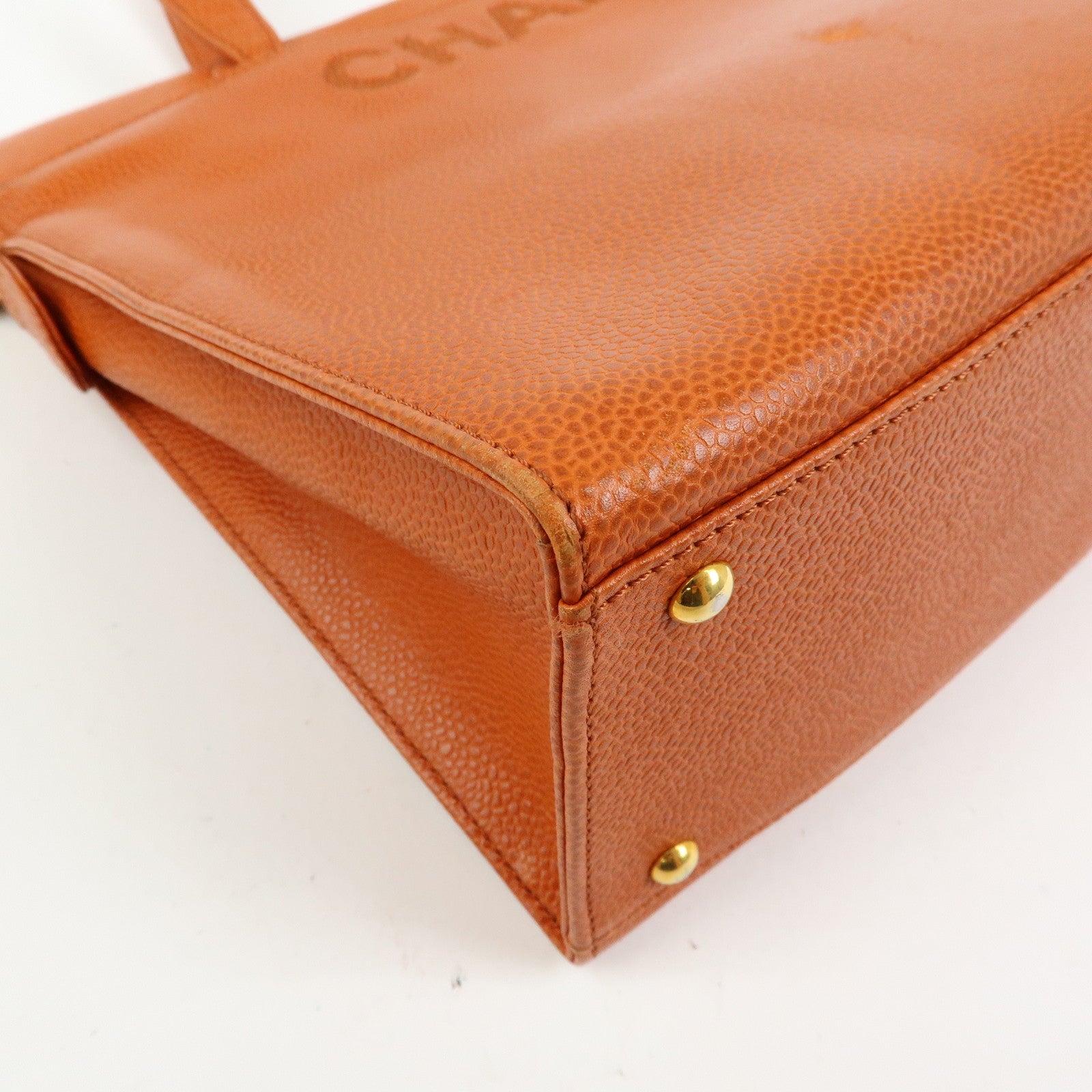 CHANEL Caviarskin Tote Bag Hand Bag Orange