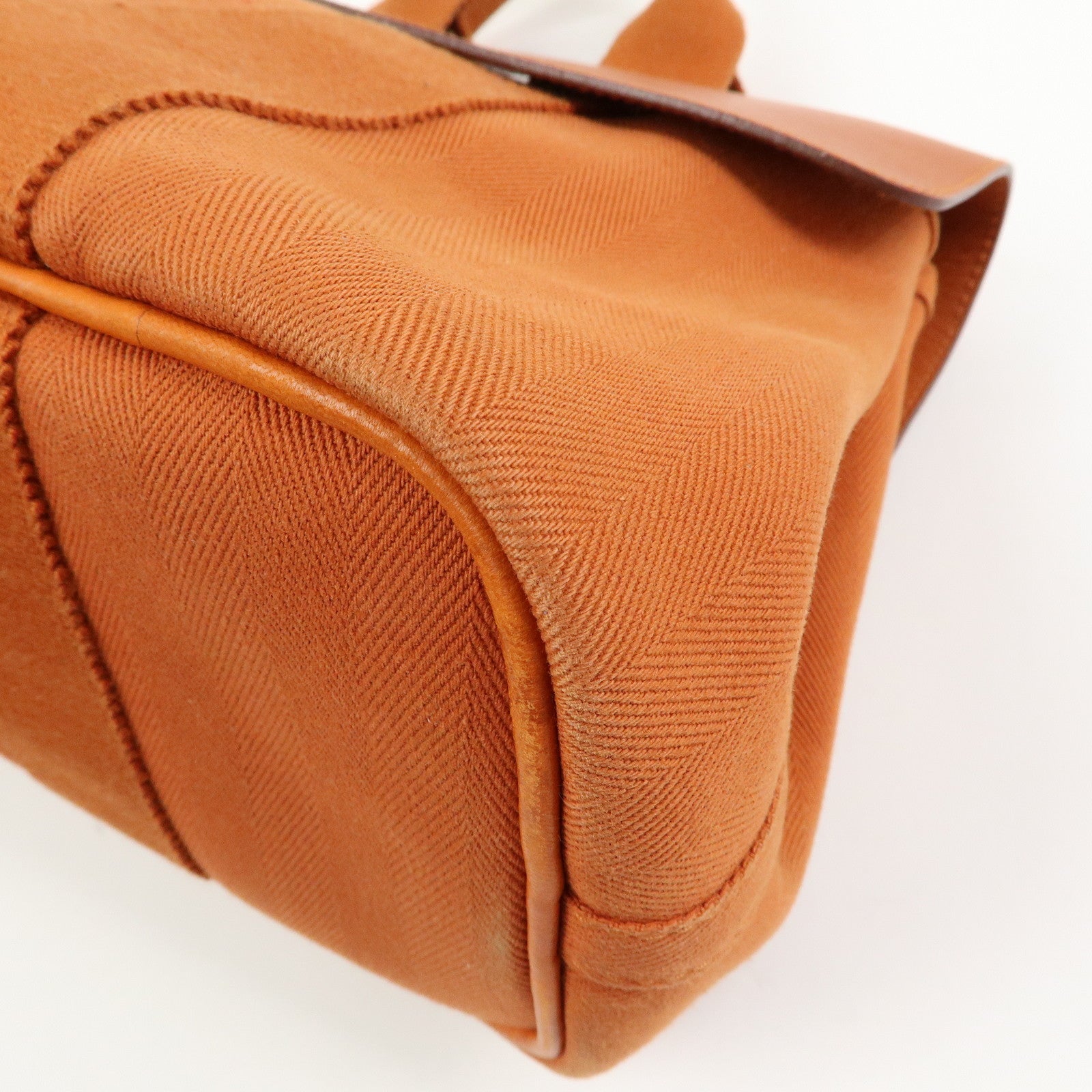 HERMES Valparaiso PM Toile Chevron Leather Tote Bag Hand Bag Orange