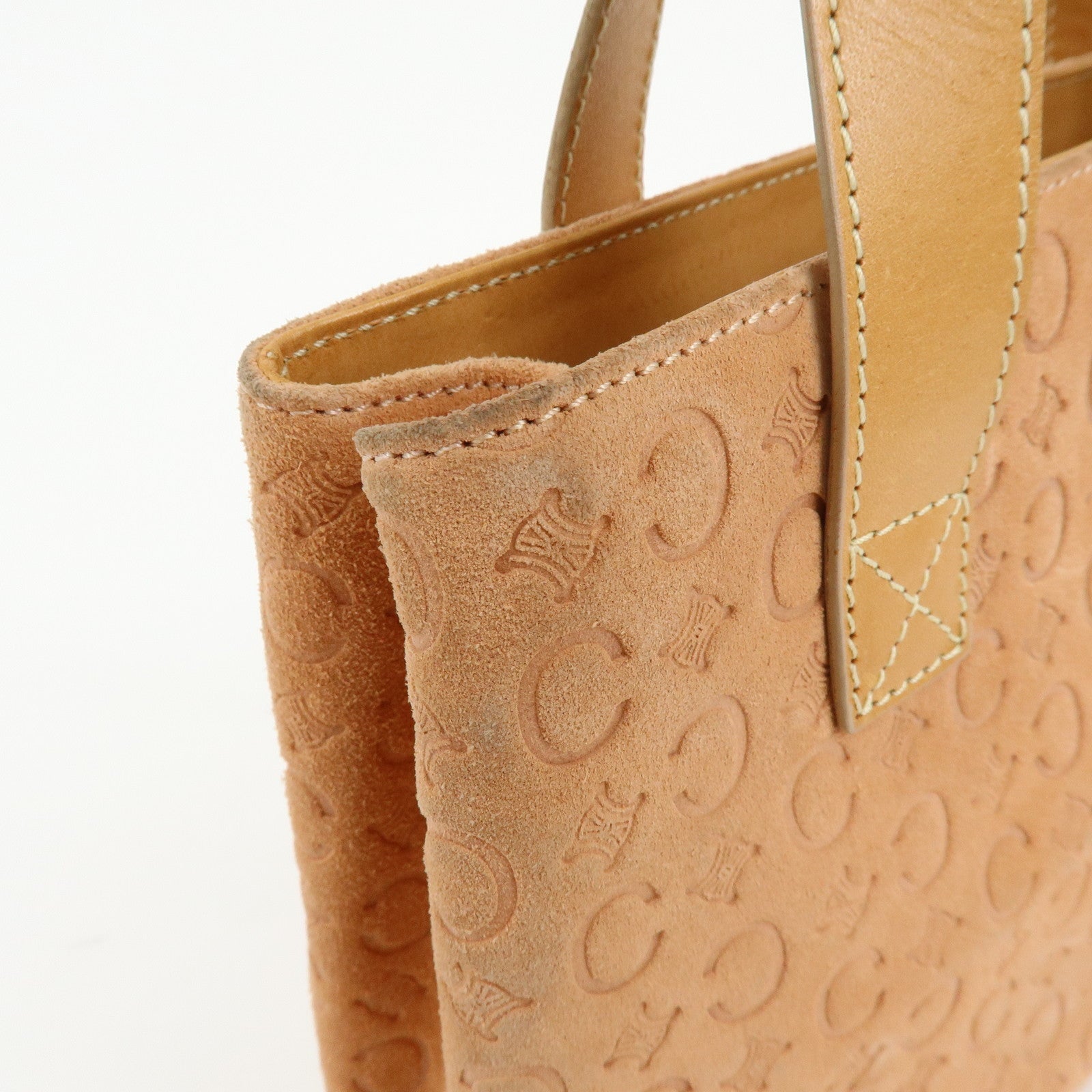 CELINE C Macadam Suede Leather Hand Bag Tote Bag Orange Beige