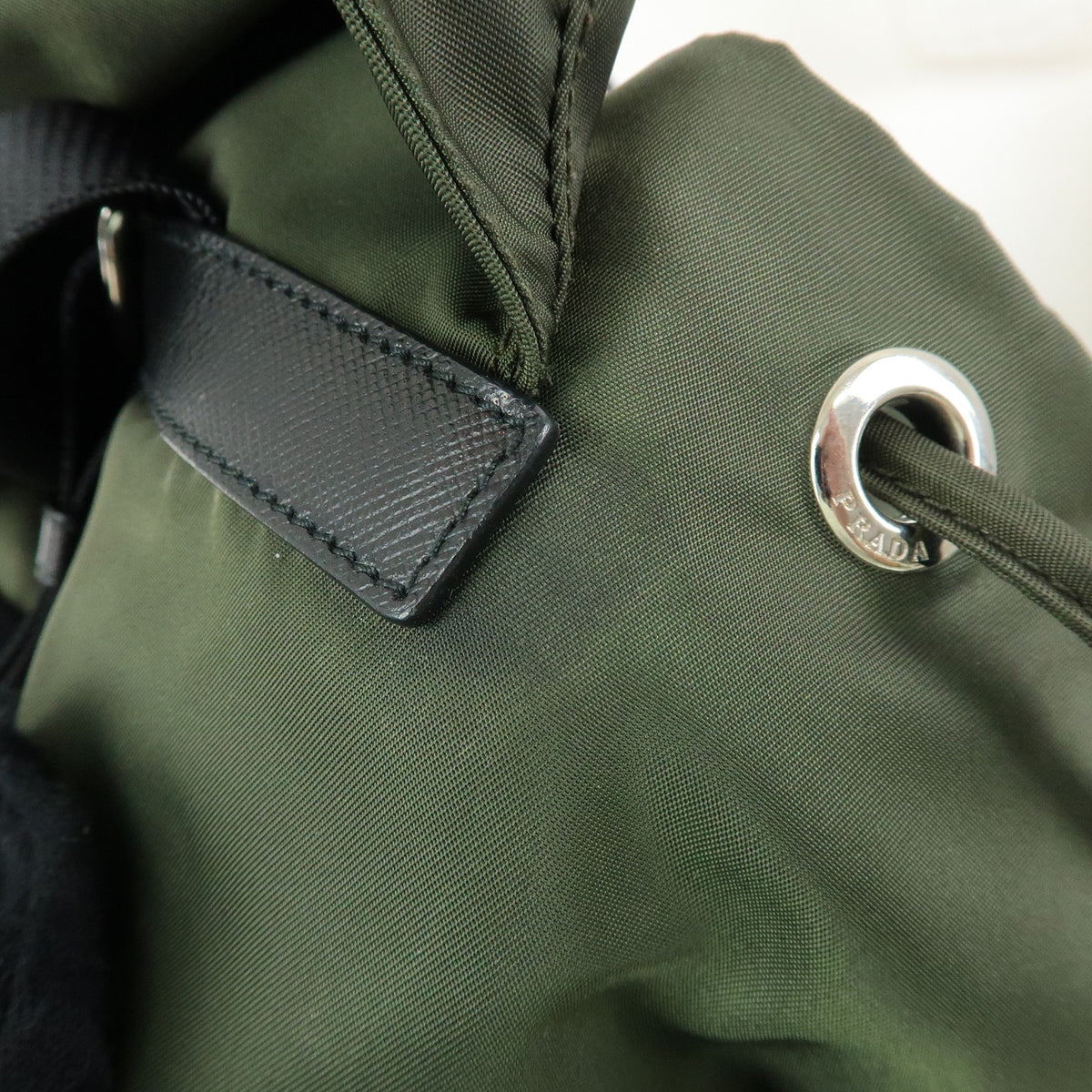 PRADA Triangle Logo Nylon Saffiano Leather Backpack Khaki 1BZ005