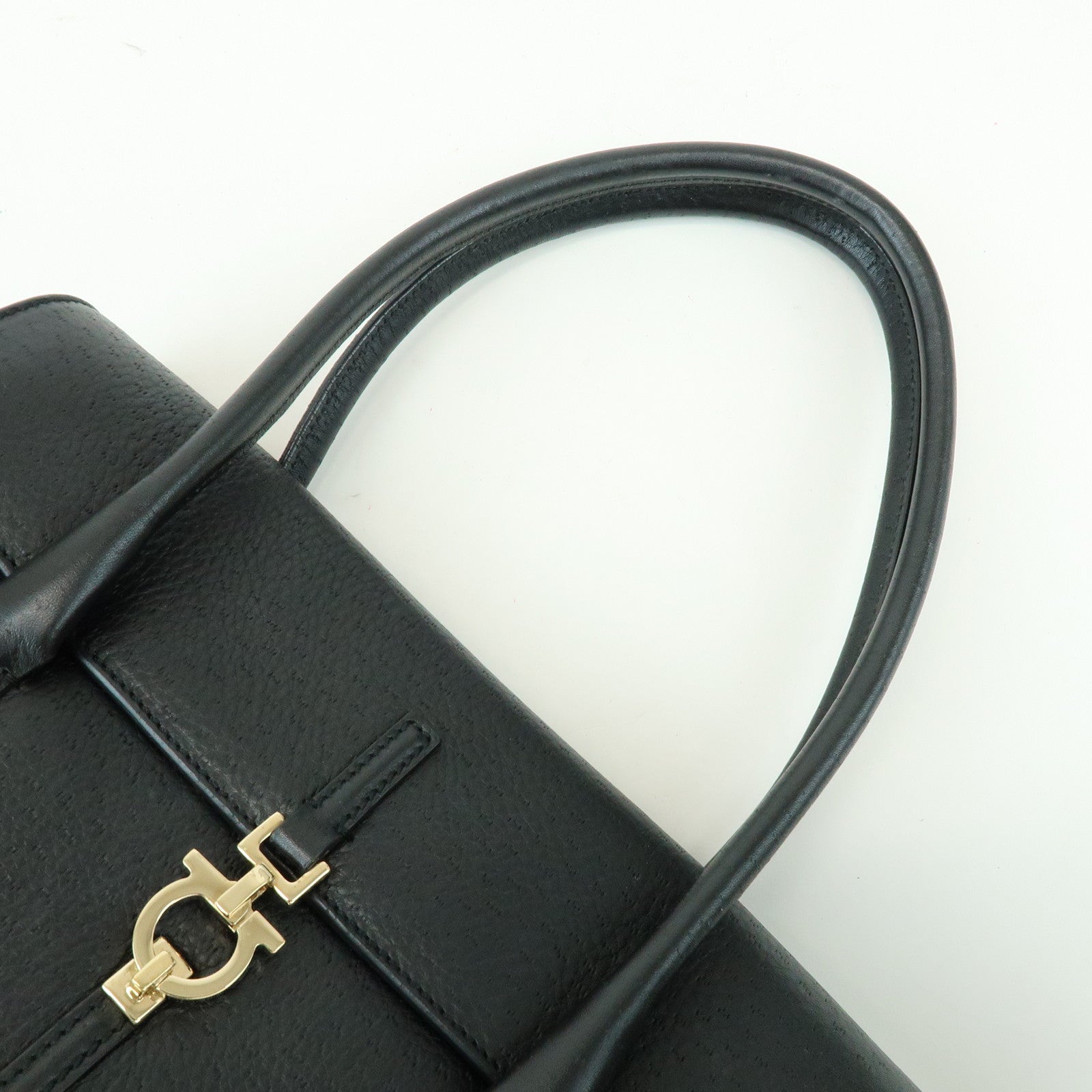 Ferragamo Gancini Leather Hand Bag Shoulder Bag Black