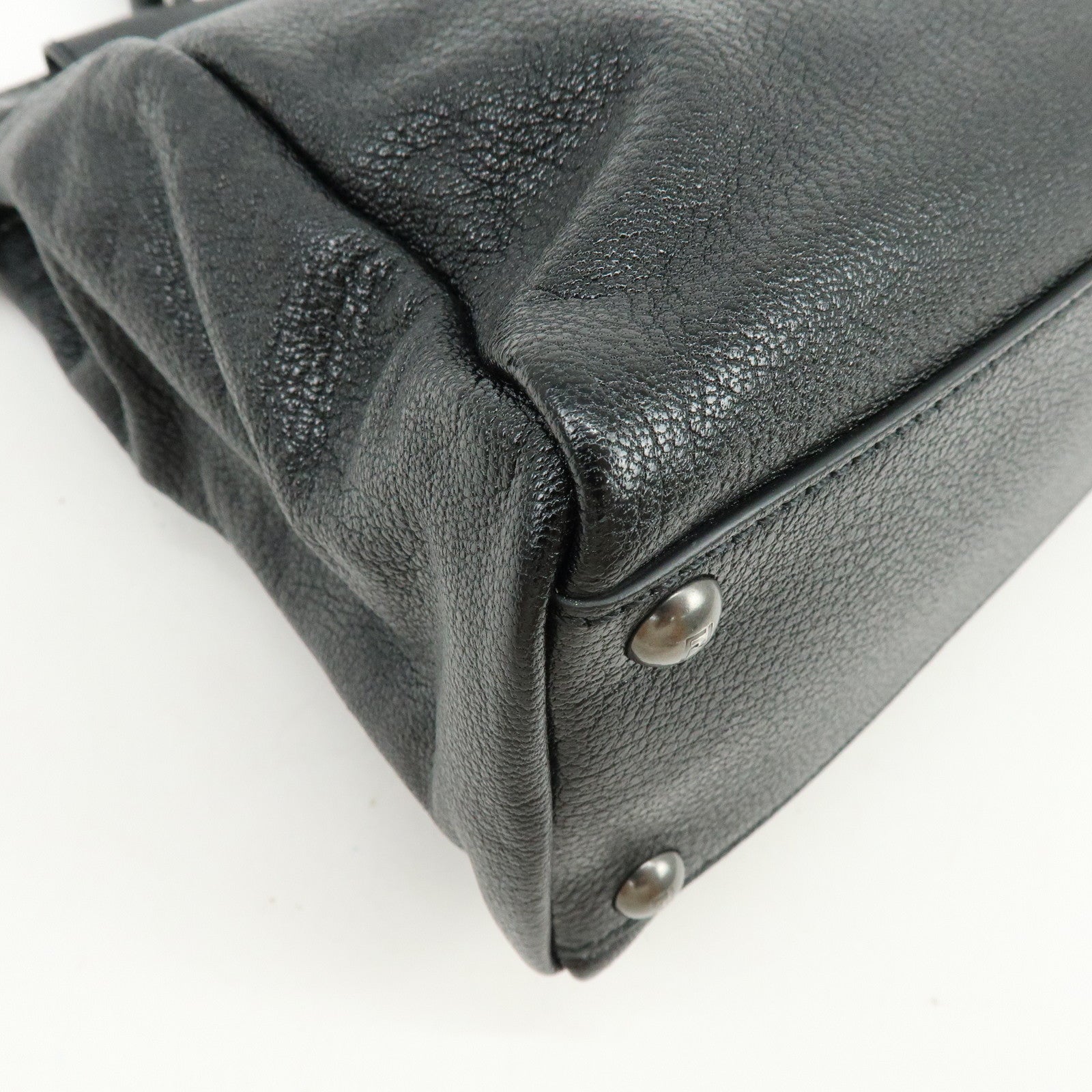 FENDI Peekaboo Leather 2Way Shoulder Bag Hand Bag Black 8BN226
