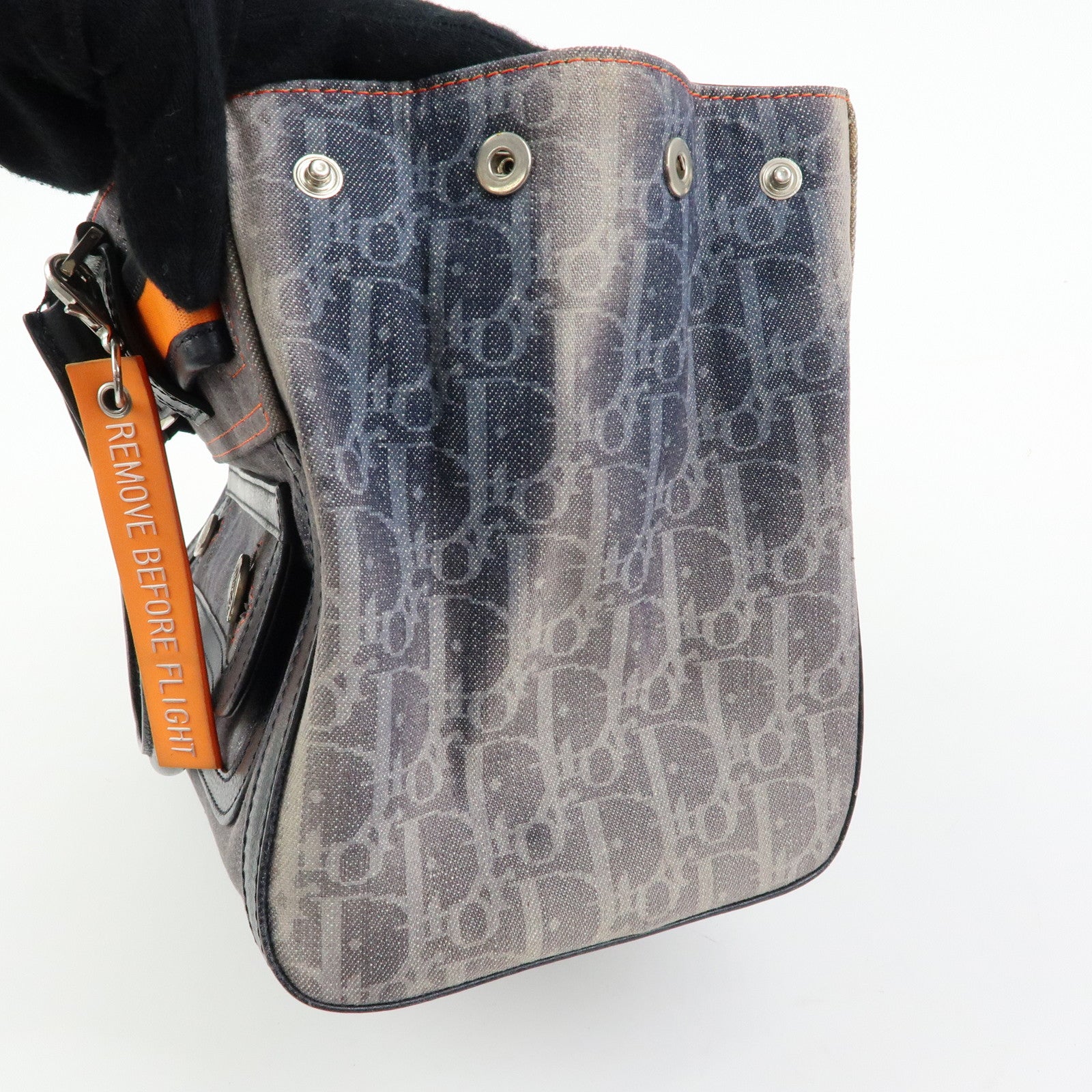 Christian Dior Trotter Flight Line Denim Leather Tote Bag Blue Navy