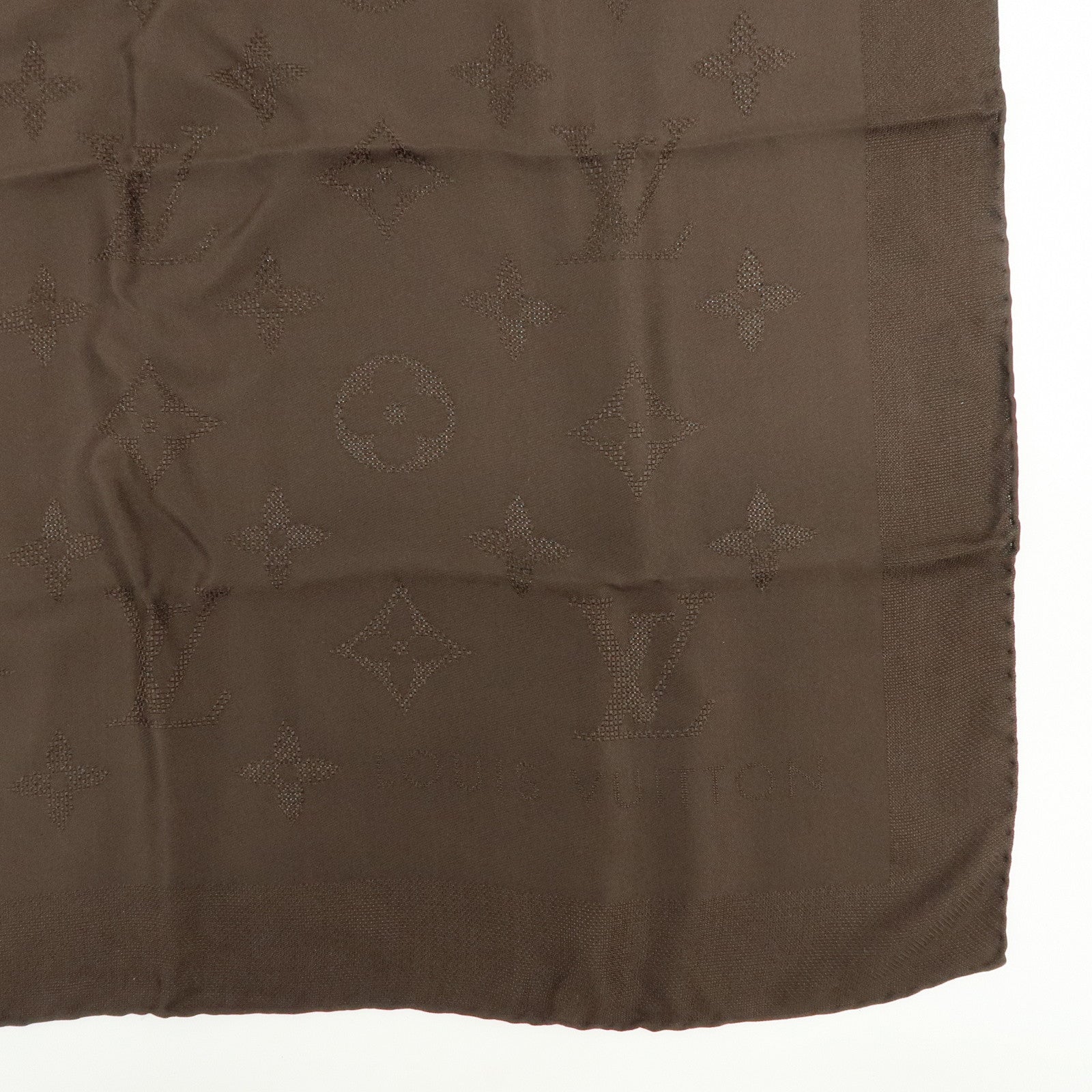 Louis Vuitton Monogram Silk 100% Scarf Dark Brown 68×68