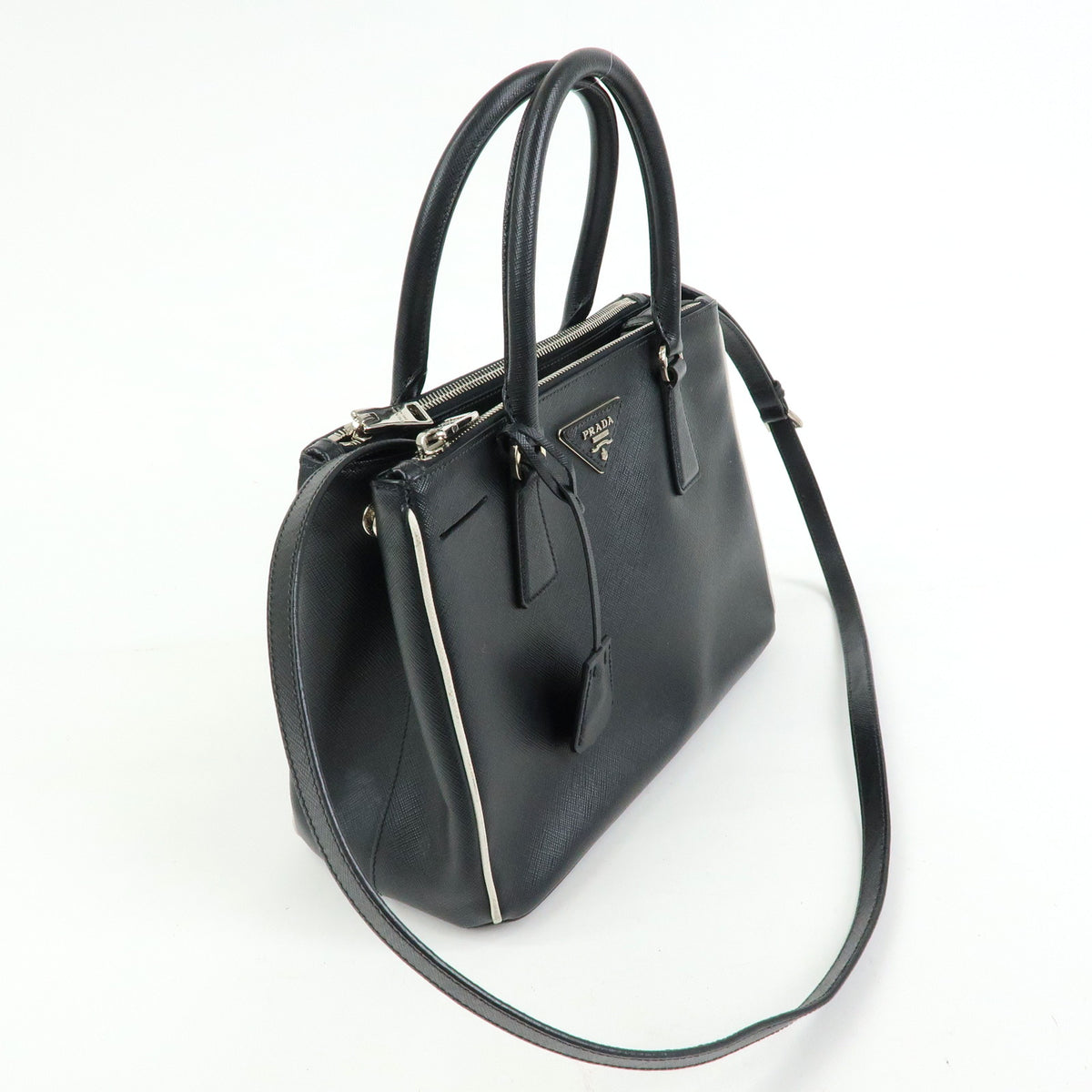 PRADA Galleria Triangle Logo Saffiano Leather 2way Bag Black 1BA801