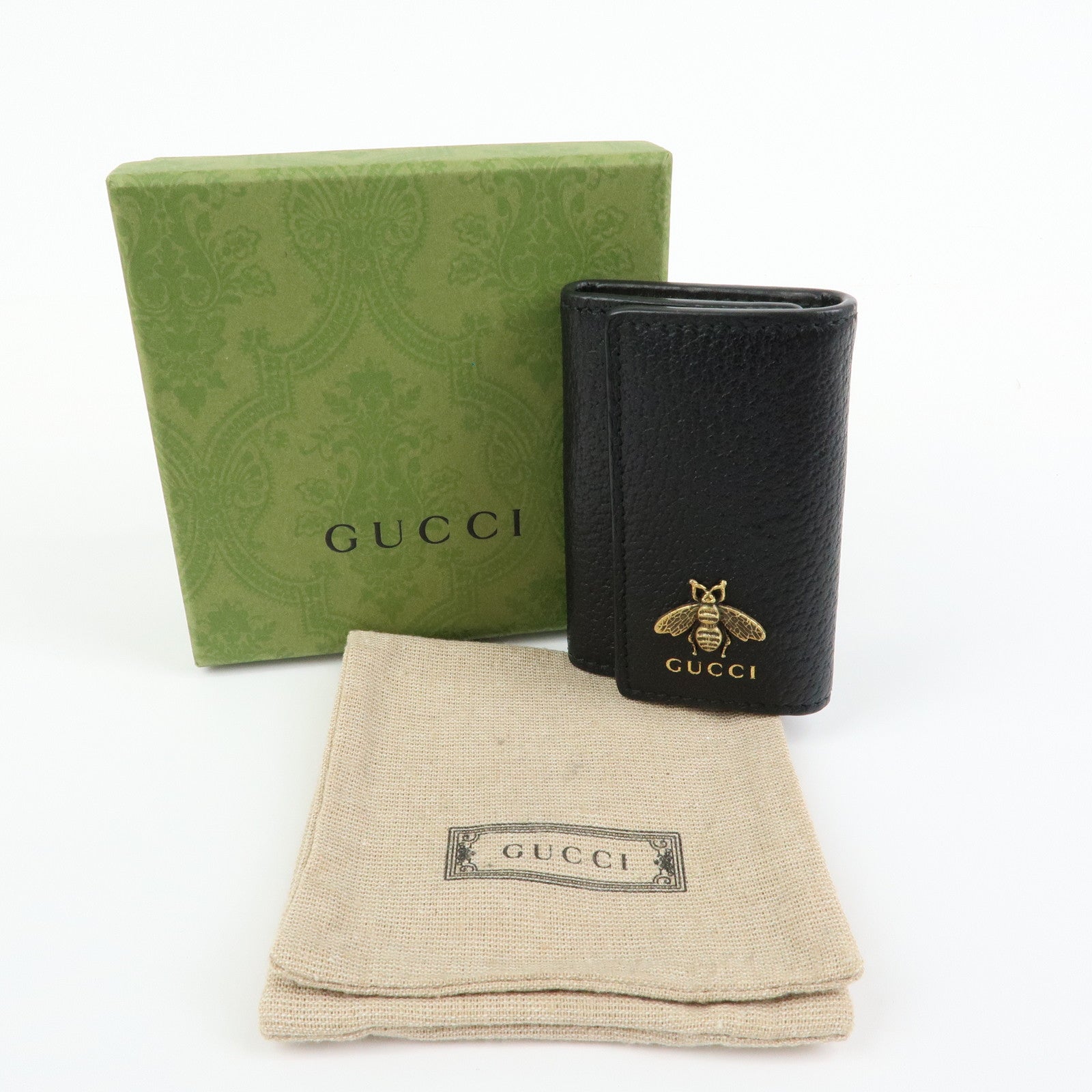 GUCCI Animalier Bee Leather 6 Ring Key Case Key Holder Black 523683