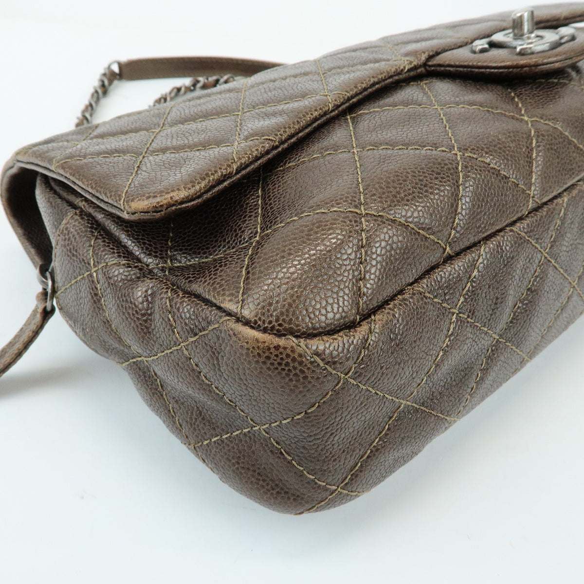 CHANEL Matelasse COCO Mark Caviarskin Chain Shoulder Bag Bronze