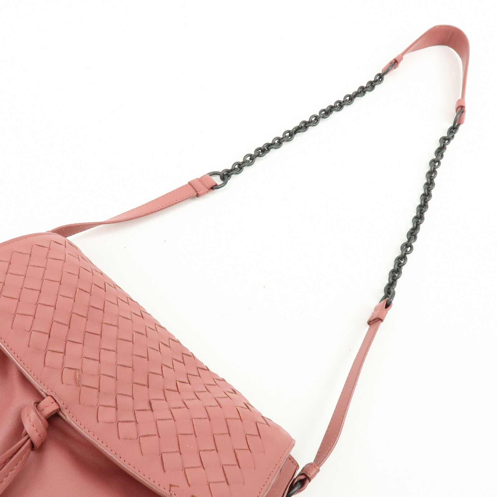 BOTTEGA VENETA Intrecciato Leather Chain Shoulder Bag Pink