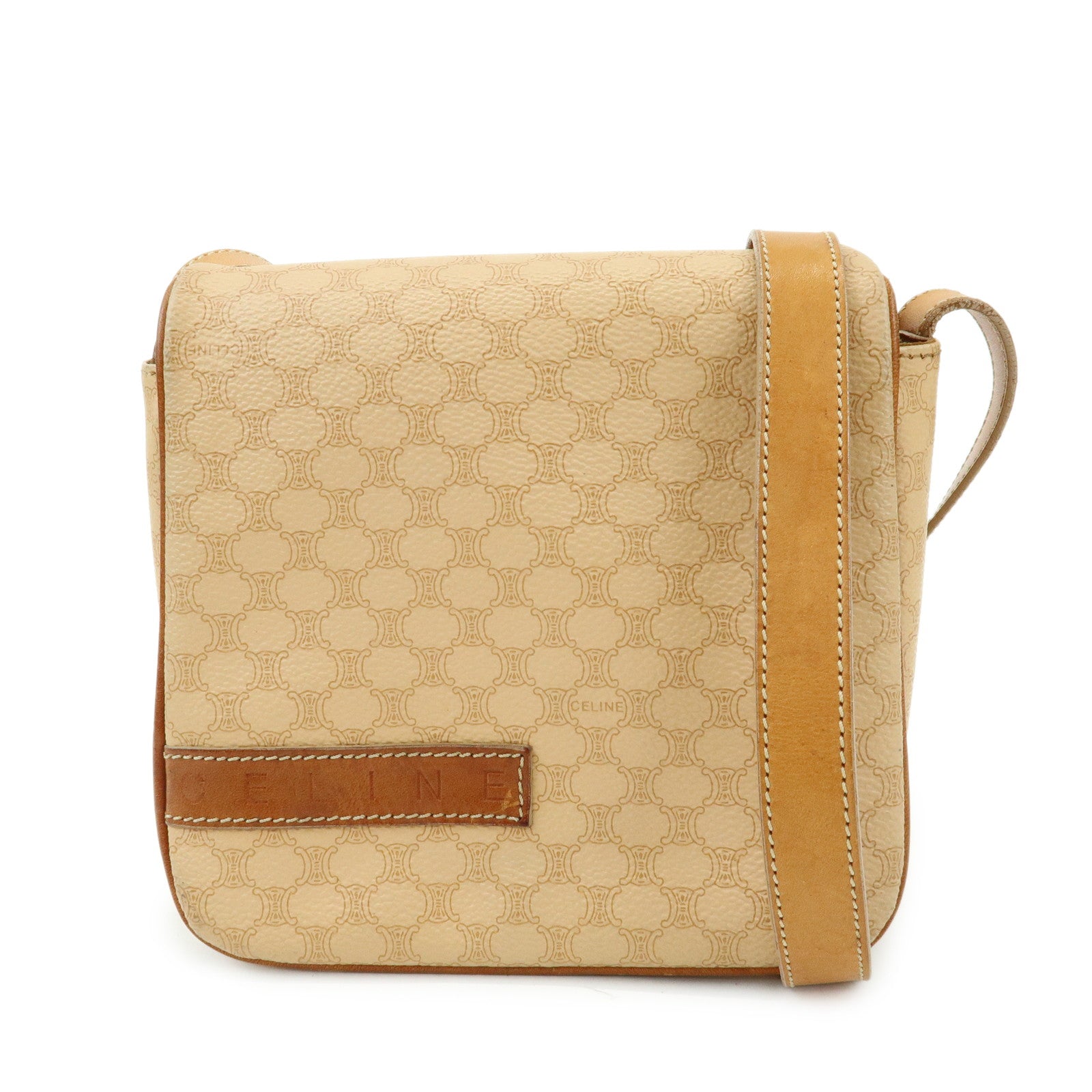 CELINE Macadam PVC Leather Shoulder Bag Crossbody Bag Beige Camel