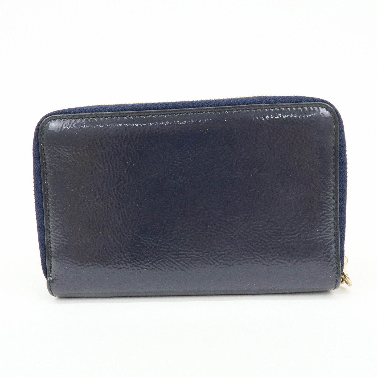 GUCCI SOHO Interlocking G Patent Leather Wallet Navy 351486