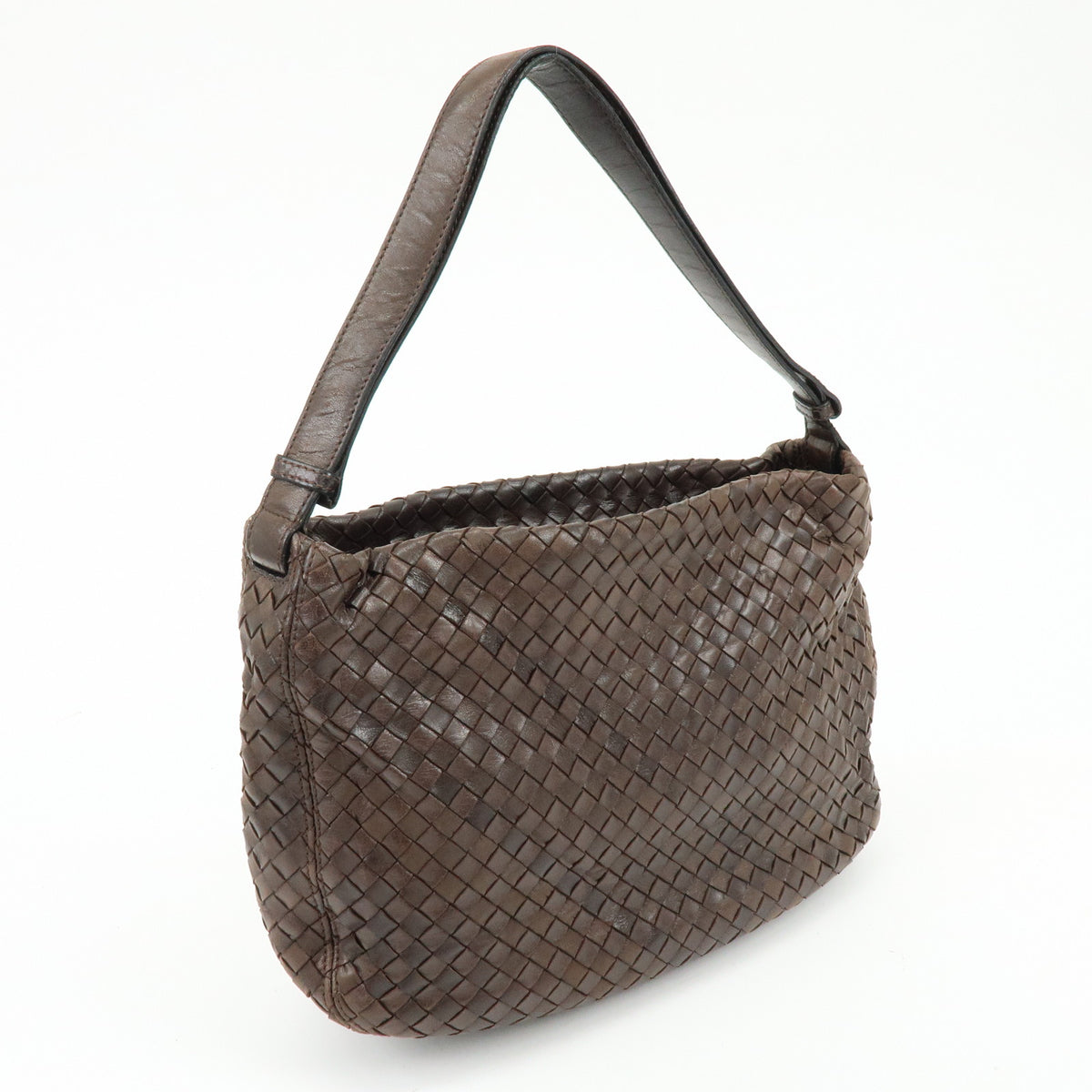 BOTTEGA VENETA Intrecciato Leather Shoulder Bag Hand Bag Brown