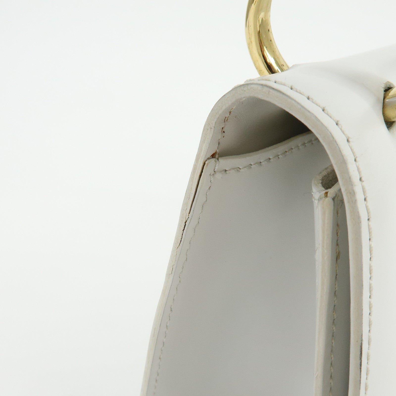 CELINE Leather Top Handle 2Way Bag Hand Bag Shoulder Bag White