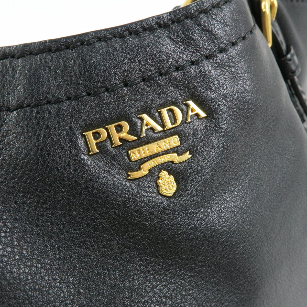 PRADA Soft Calf Leather Tote Bag Shoulder Bag Black BR4691
