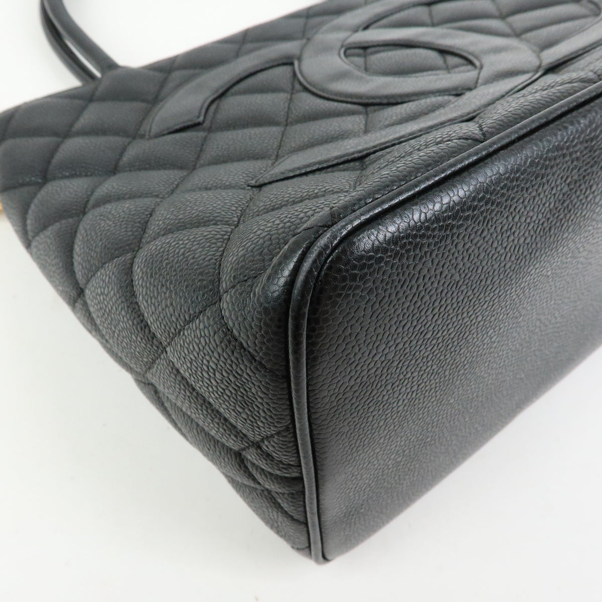 CHANEL Matelasse COCO Mark Caviarskin Medallion Tote Bag Black A01804