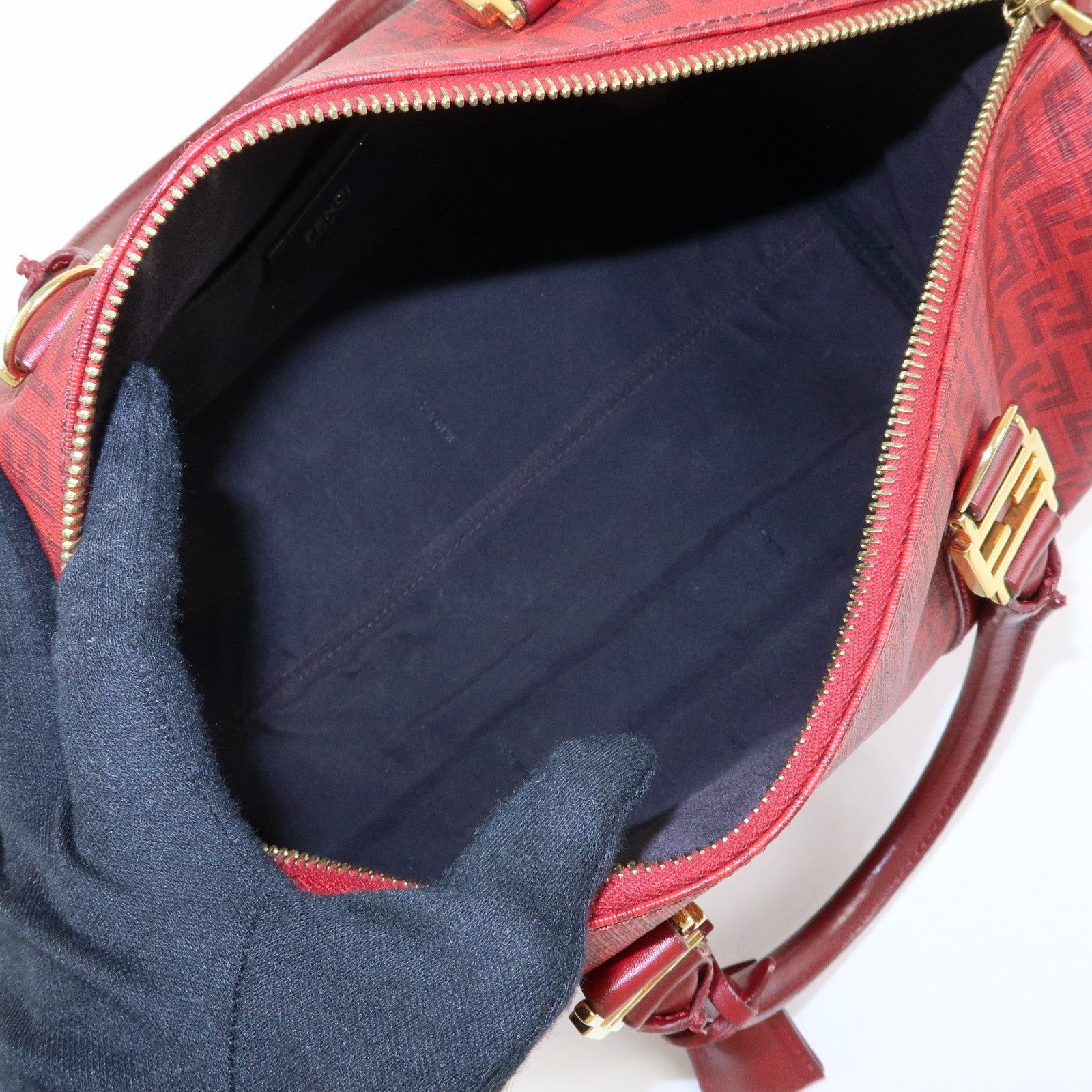FENDI Zucchino PVC Leather Boston Bag Hand Bag Red 8BL098