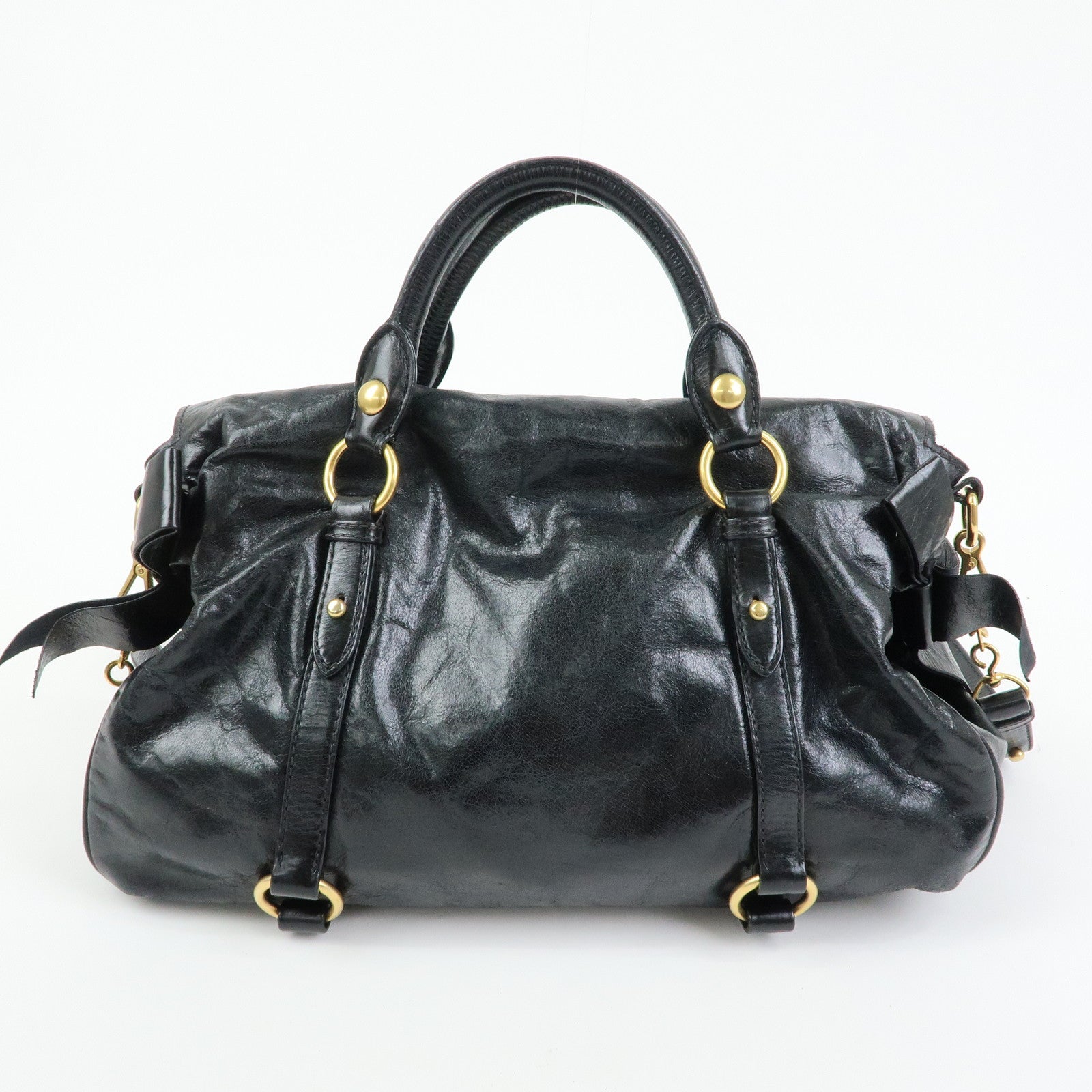 MIU MIU Leather Side Ribbon Large 2Way Hand Shoulder Bag Black  RT0365