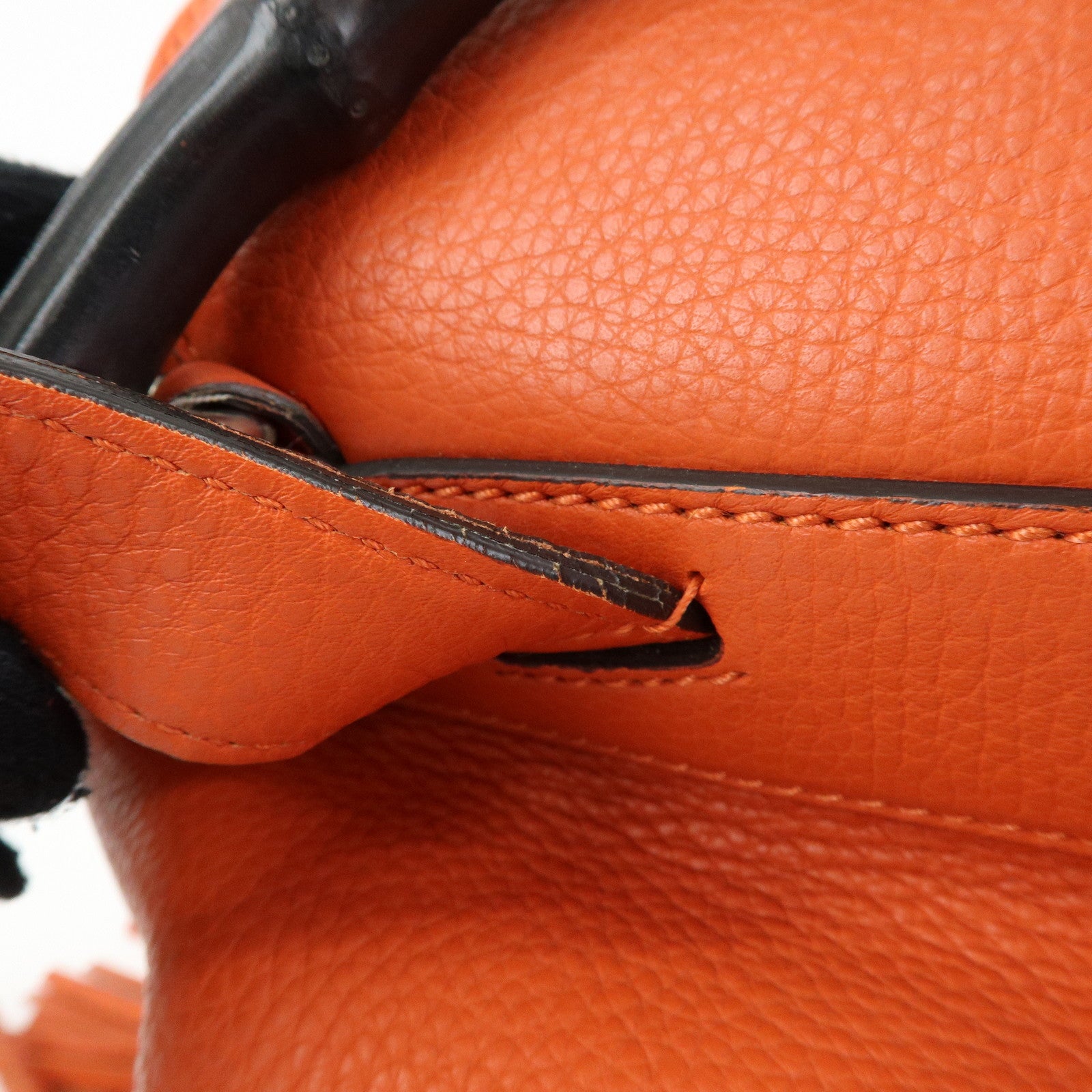 GUCCI Bamboo Leather Backpack Rucksack Tassel Strap Orange 387149