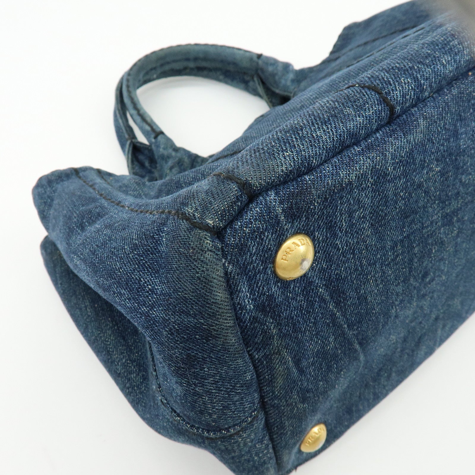 PRADA Canapa Mini Triangle Logo Denim 2Way Bag Hand Bag Blue B2439G
