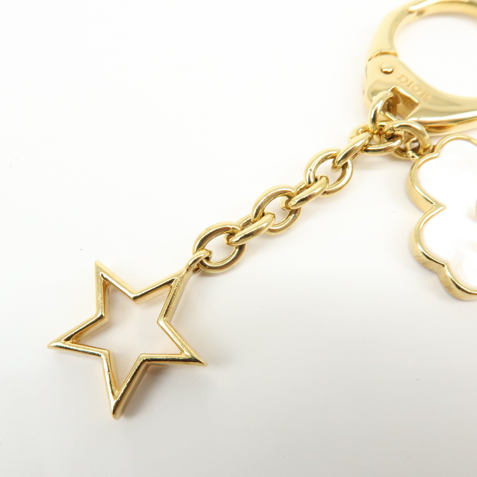 Christian Dior Metal Mother of Pearl Bag Charm Key Holder Clover Star