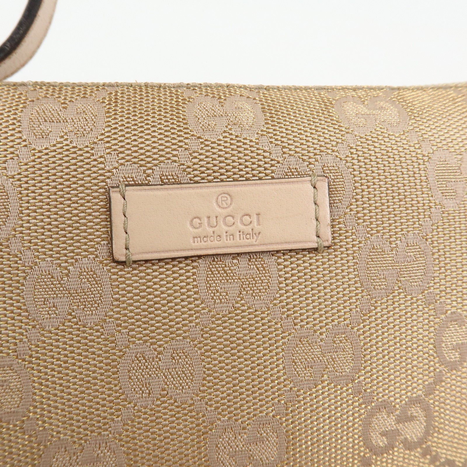 GUCCI GG Canvas Leather Hand Bag Pouch Beige Pink 190393