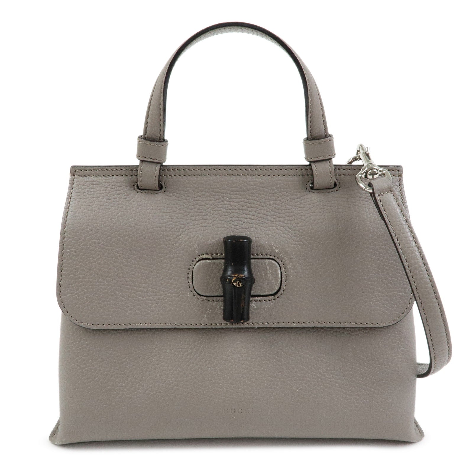 GUCCI Bamboo Leather 2Way Bag Hand Bag Shoulder Bag Grey 370831