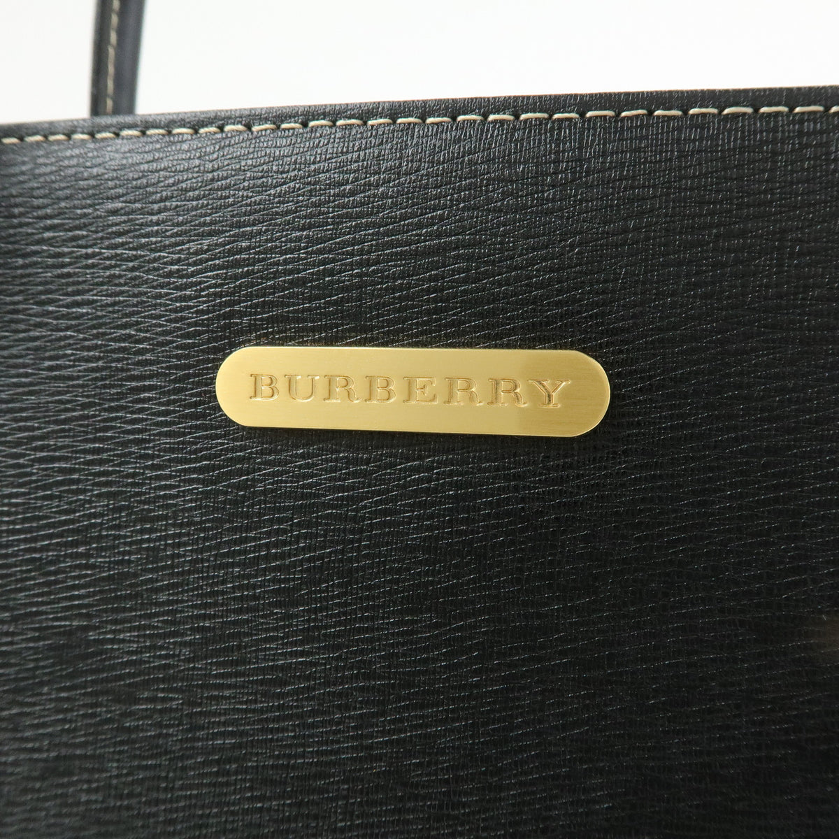BURBERRY Nova Plaid Leather Hand Bag Tote Bag Side Belt Black