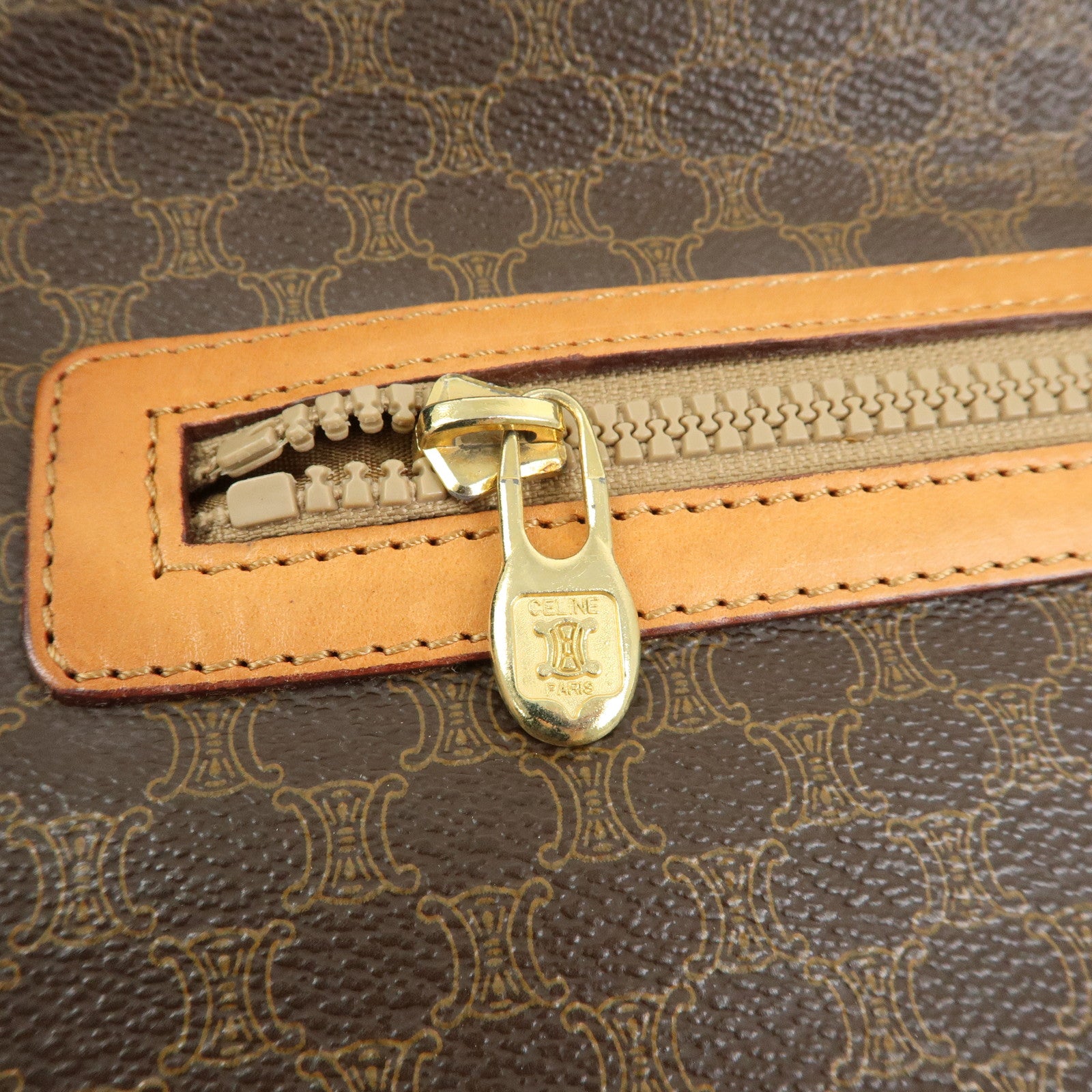CELINE Macadam Leather Flap Clutch Bag Brown
