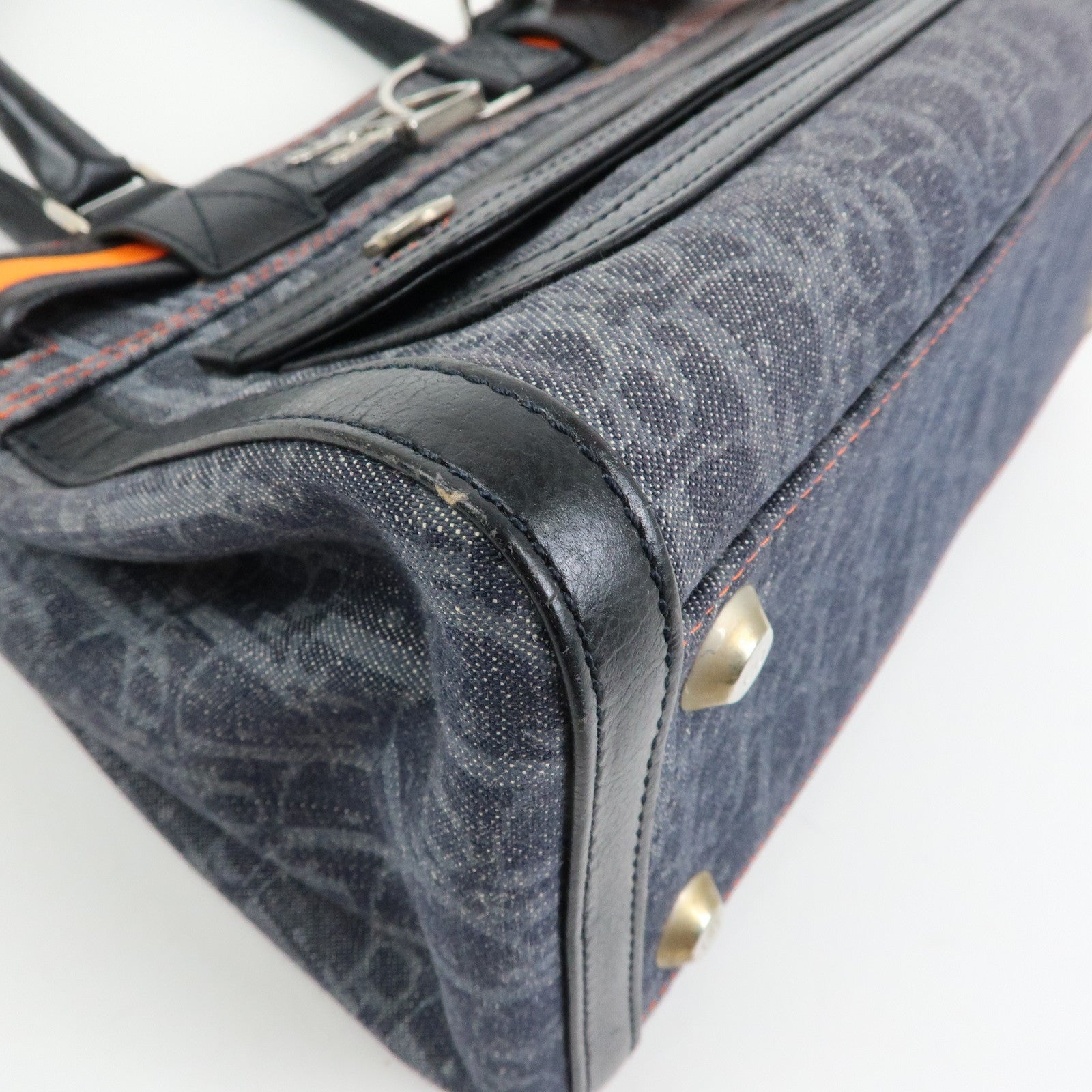 Christian Dior Trotter Flight Line Denim Leather Tote Bag Blue Navy