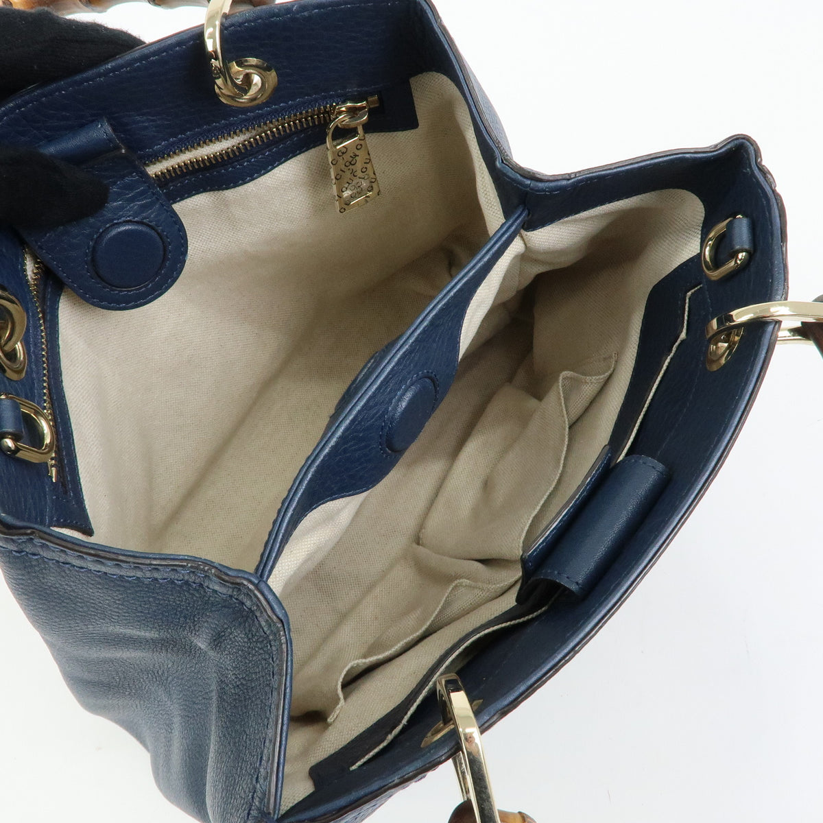 GUCCI Bamboo Shopper Small Leather 2Way Bag Tote Bag Navy 336032