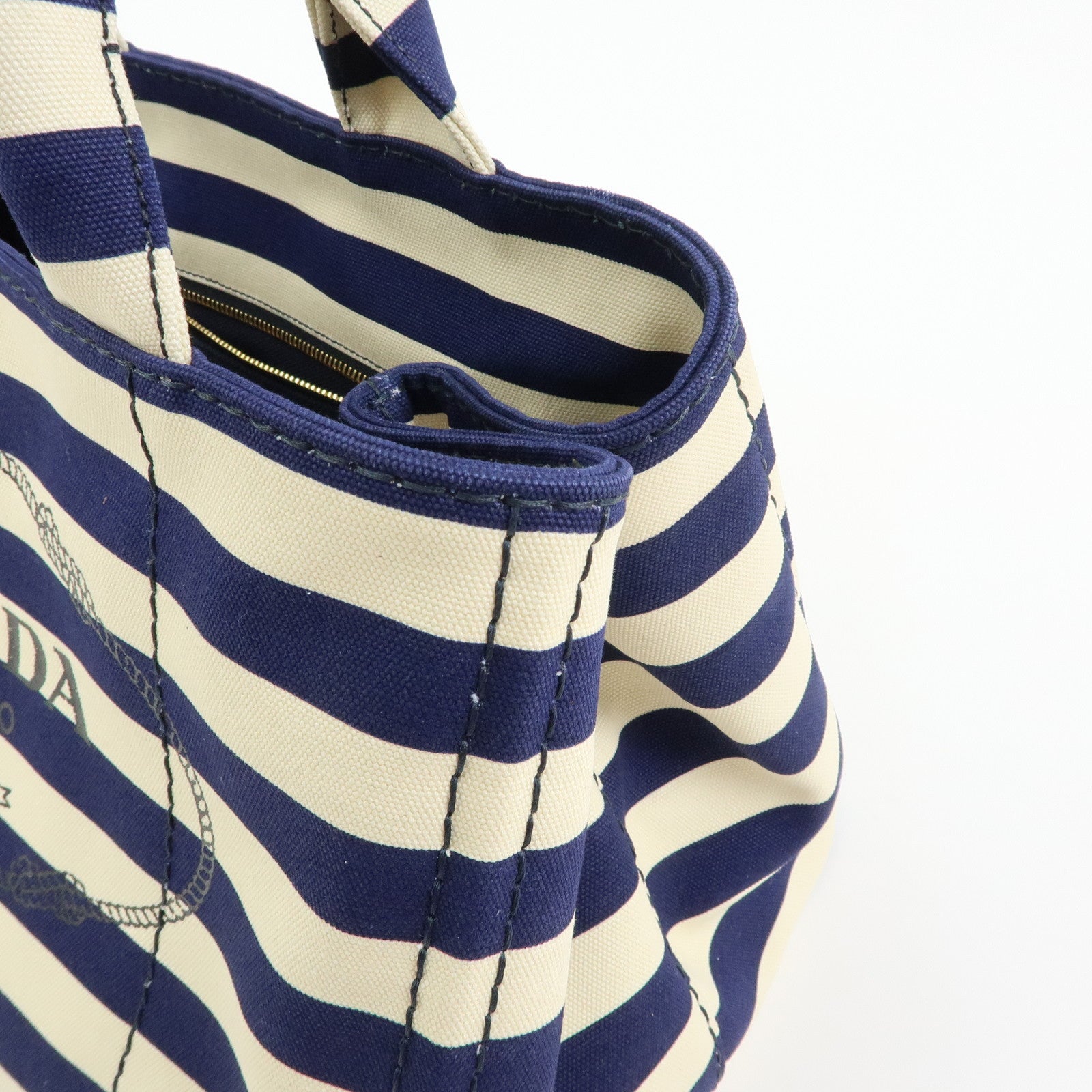 PRADA Canapa Canvas 2Way Bag Hand Bag Stripe Blue White B2642B