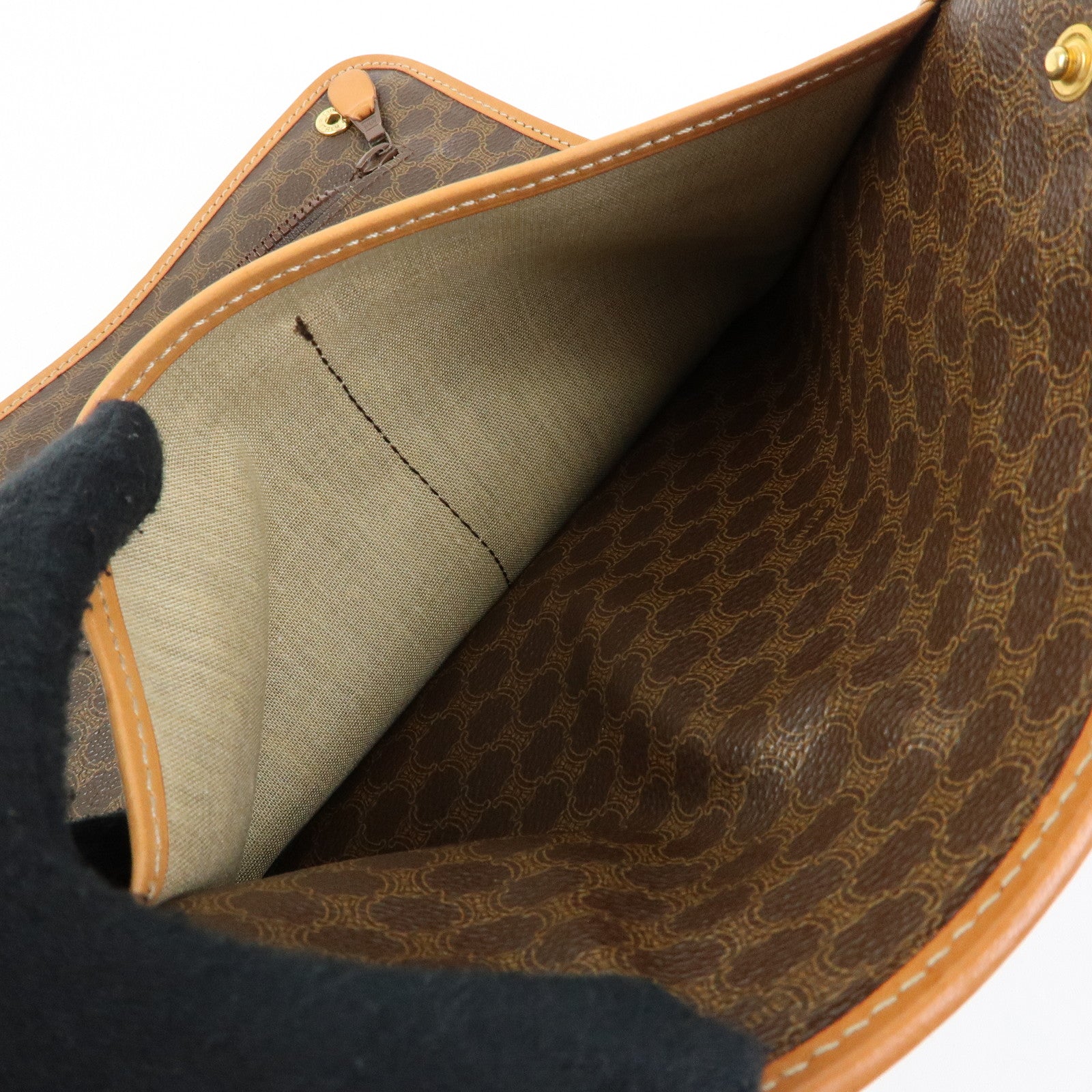 CELINE Macadam Leather Clutch Bag Accessory Pouch Brown