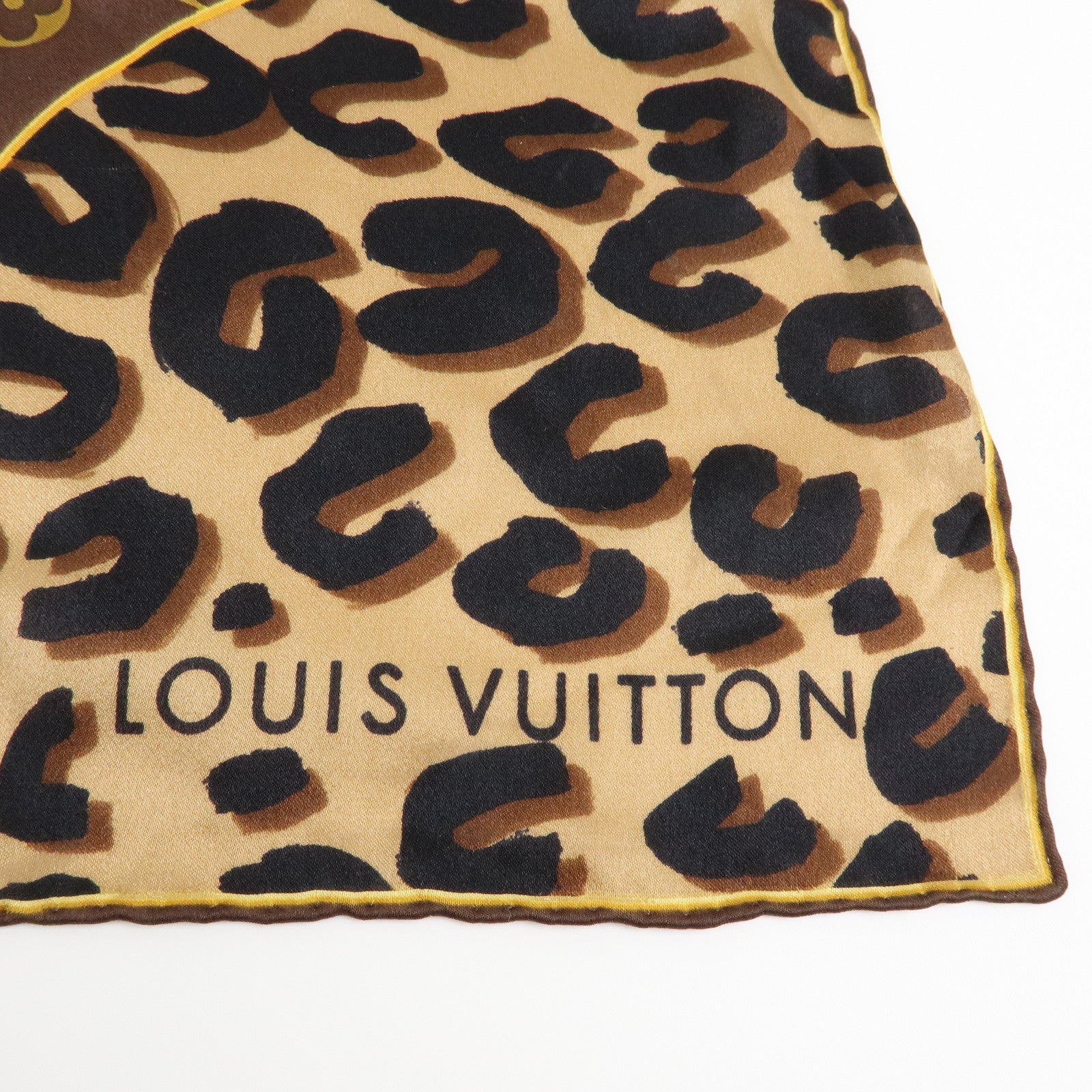 Louis Vuitton Monogram Silk 100% Scarf Shawl Leopard Pattern Brown