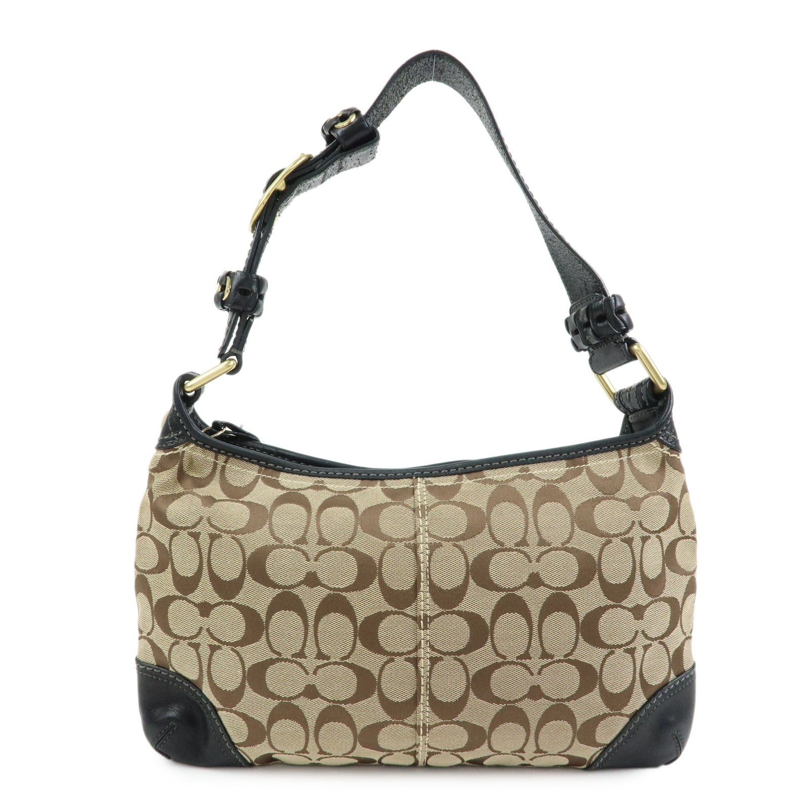 COACH Singnature Canvas Leather Shoulder Bag Hand Bag Beige Black Brown