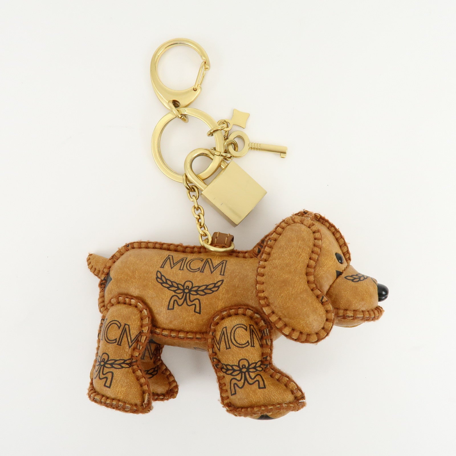 MCM Visetos Doxie Dog Bag Charm Key Chain Brown Black
