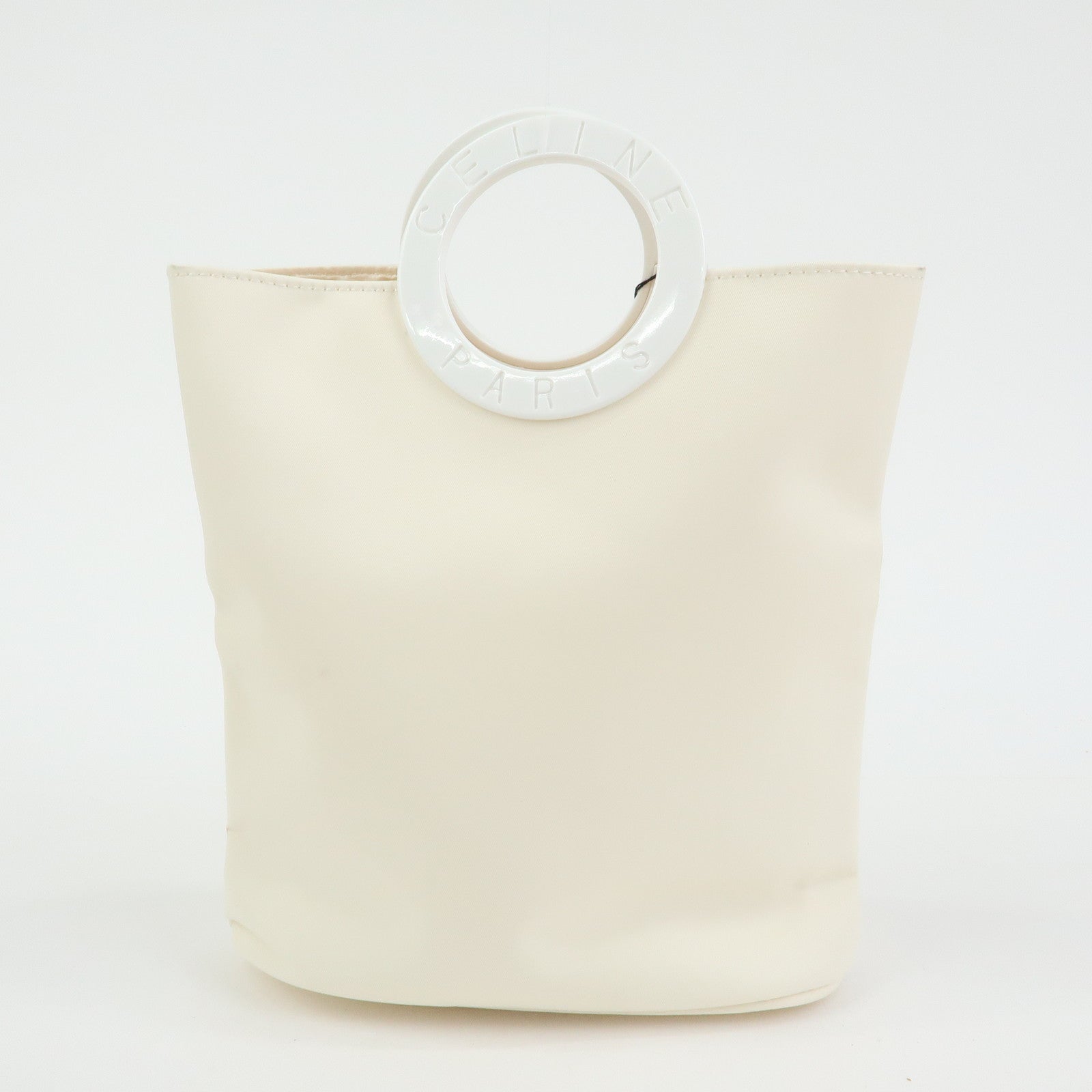 Celine Circle Logo Nylon Cotton Hand Bag Off White Yellow Multicolor