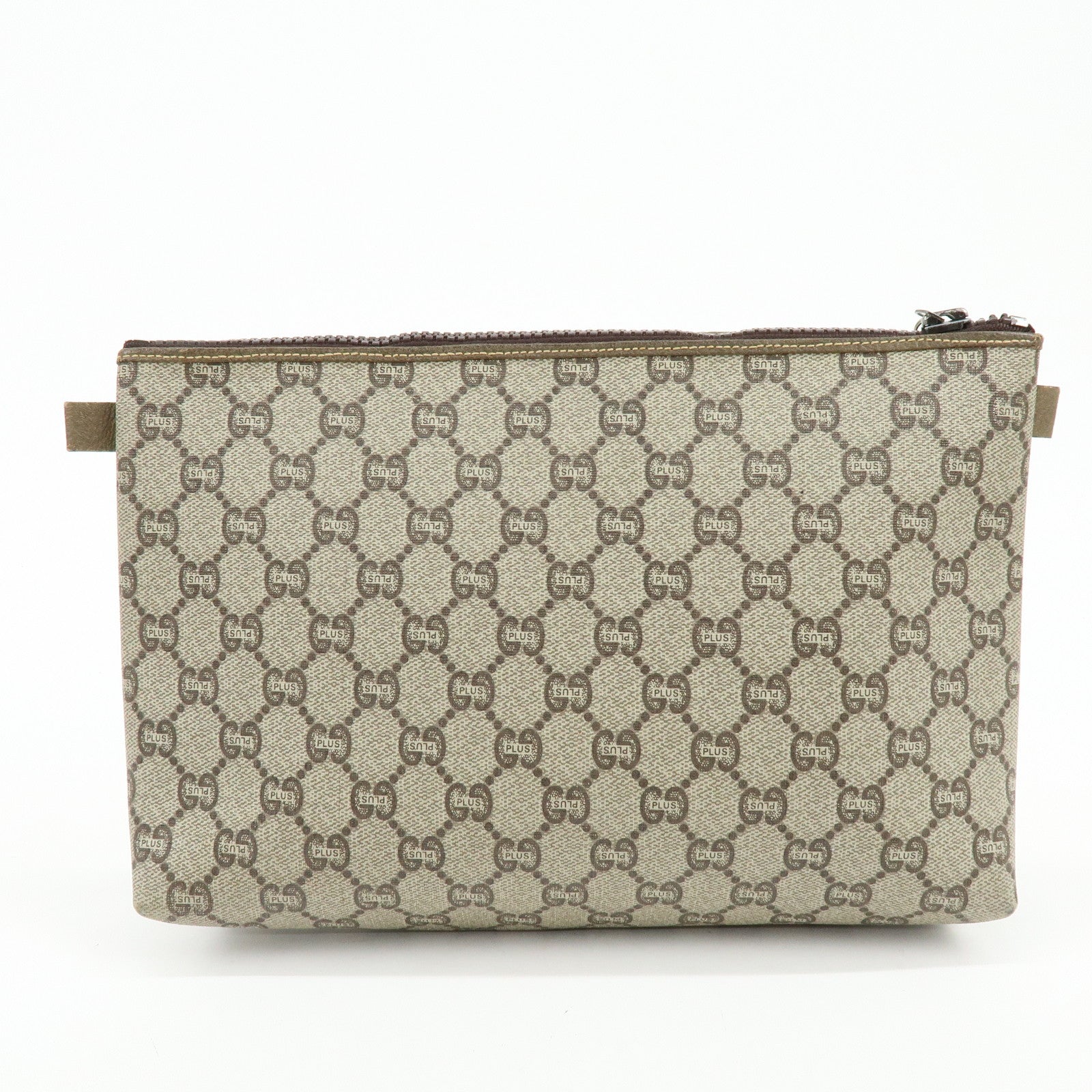 GUCCI Old GUCCI GG Plus Leather Clutch Bag Pouch Beige Brown