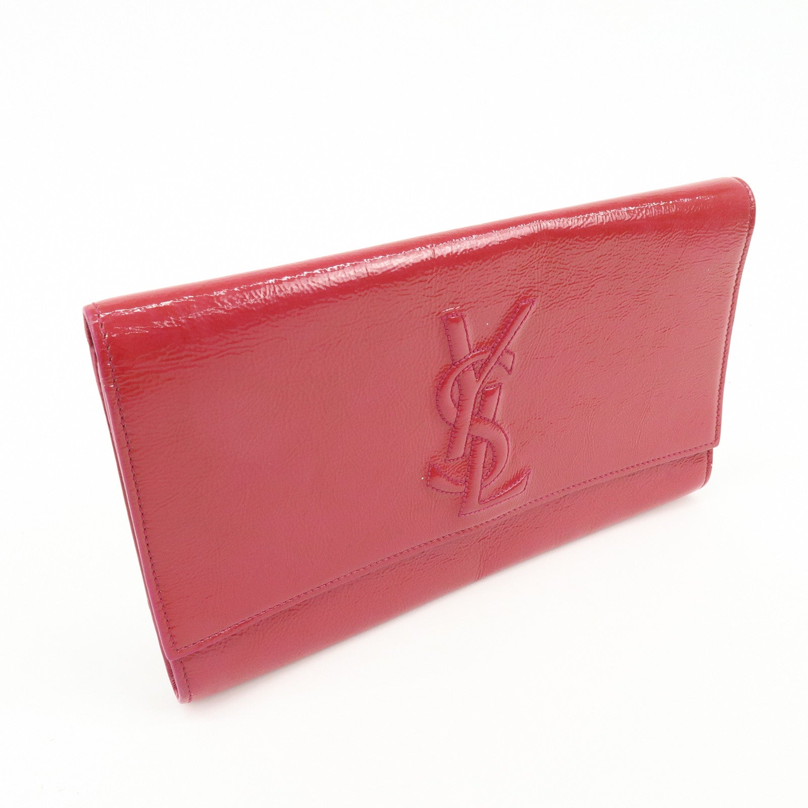 SAINT LAURENT PARIS Cassandra Patent Leather Clutch Bag Pink 203855
