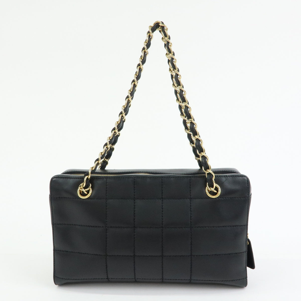 CHANEL Chocolate Bar Calf Skin Chain Shoulder Bag Hand Bag Black