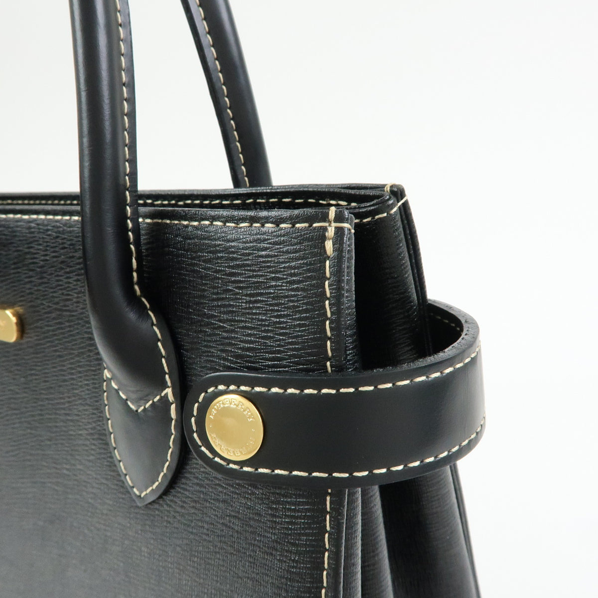 BURBERRY Nova Plaid Leather Hand Bag Tote Bag Side Belt Black