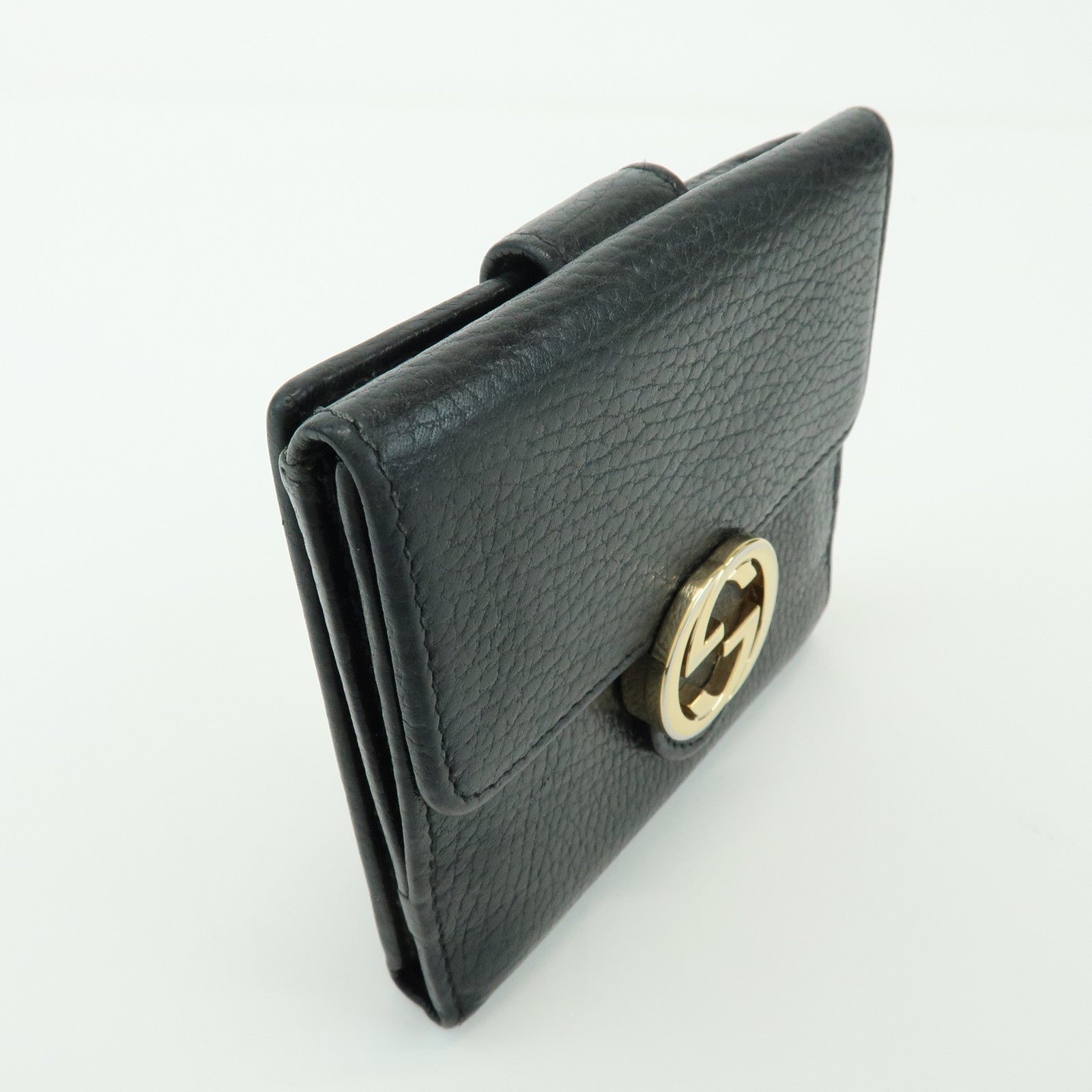 GUCCI Interlocking G Leather Bi-fold Compact Wallet Black 615525